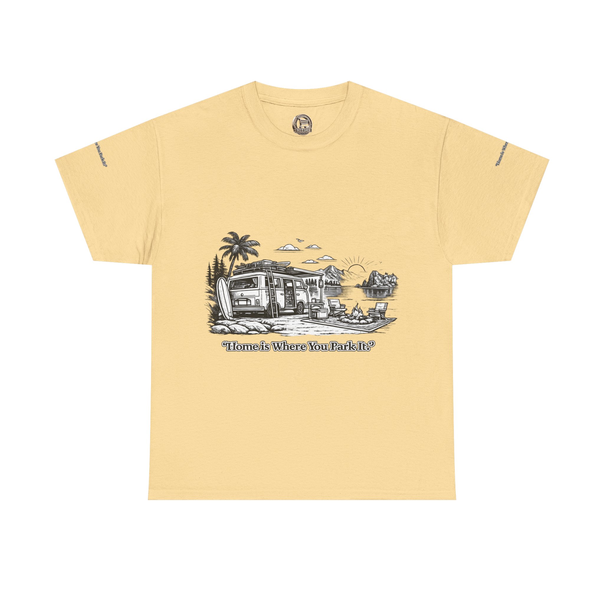 10004401759506437524_2048.jpeg Unisex Heavy Cotton Tee — "Home Is Where You Park It" Design Minimal-Line