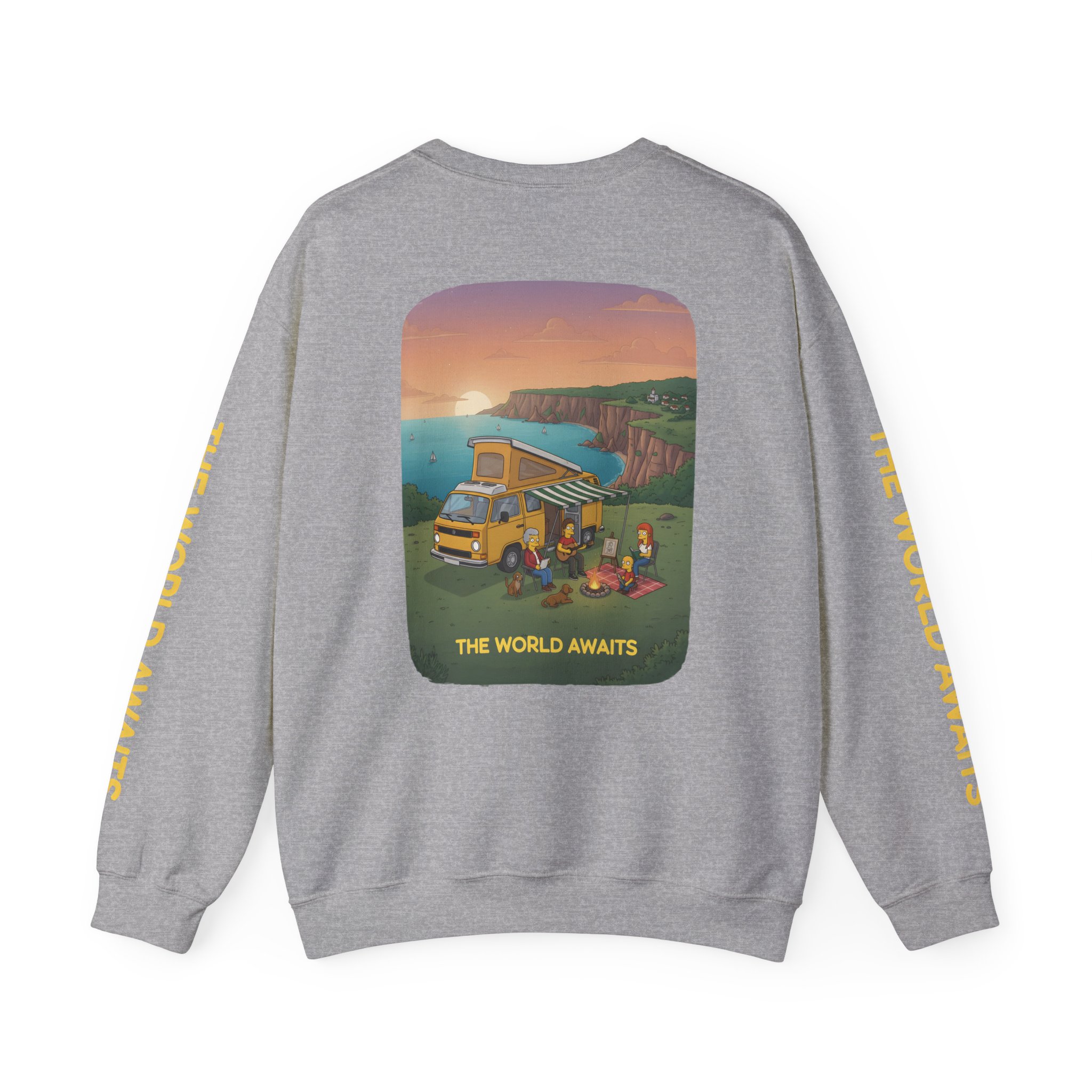 Unisex Heavy Blend™ Crewneck Sweatshirt — "The World Awaits" Design Sitcom-Line