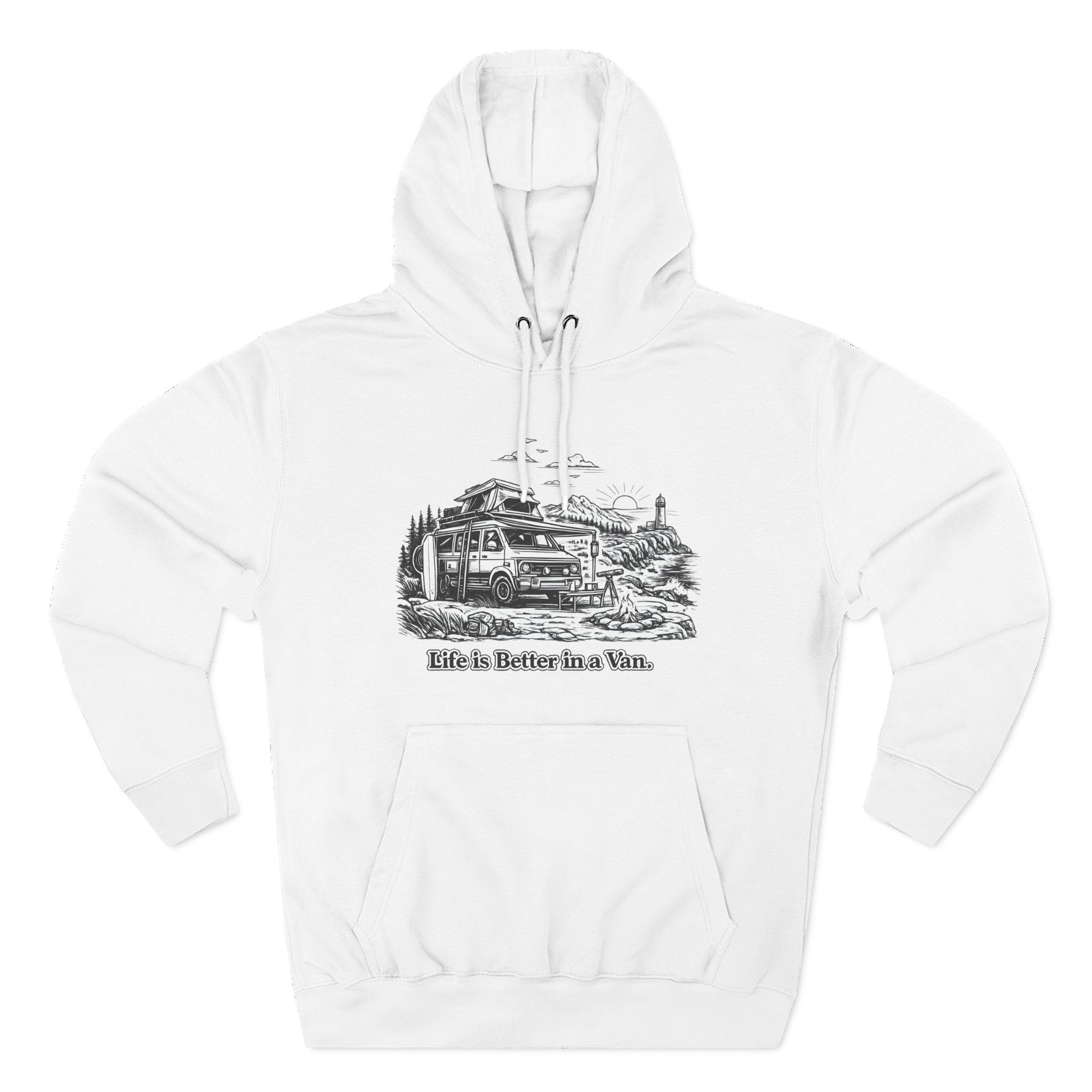 Three-Panel Fleece Hoodie - "Life Is Better In A Van" Design Minimal-Line