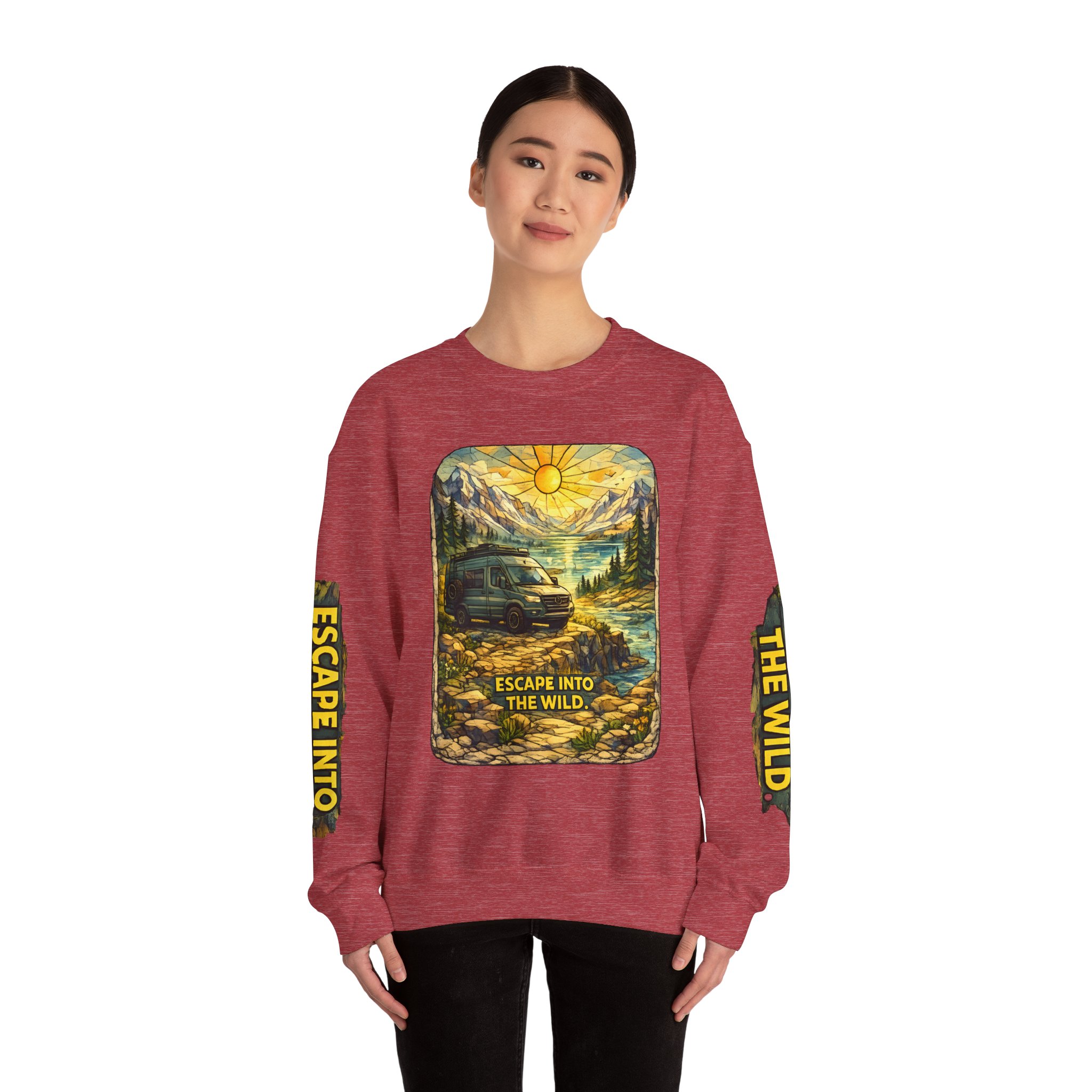 Unisex Heavy Blend™ Crewneck Sweatshirt — "Escape Into The Wild" Design Cubic-Line