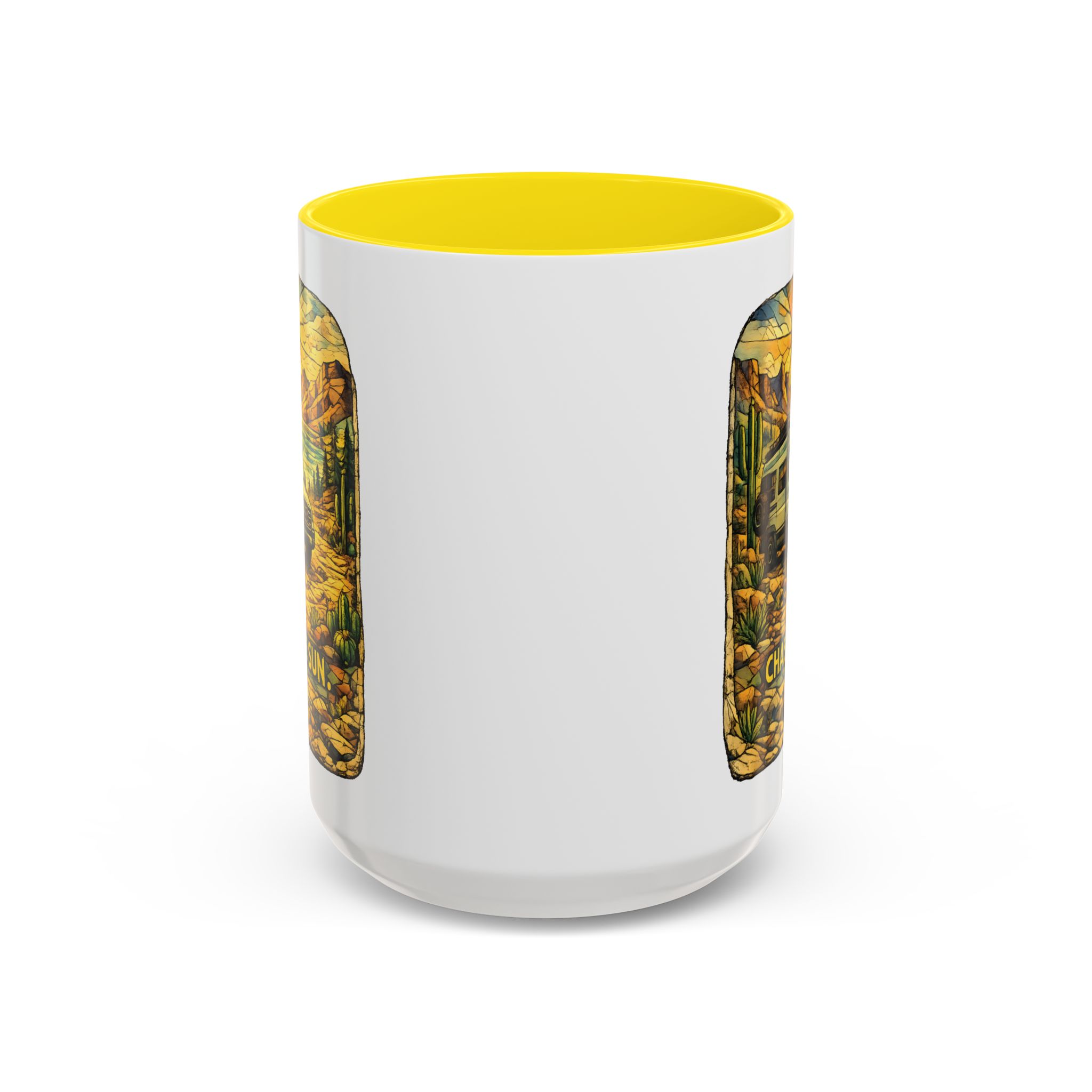 Accent Coffee Mug (11, 15oz) — "Chase The Sun" Design Cubic-Line
