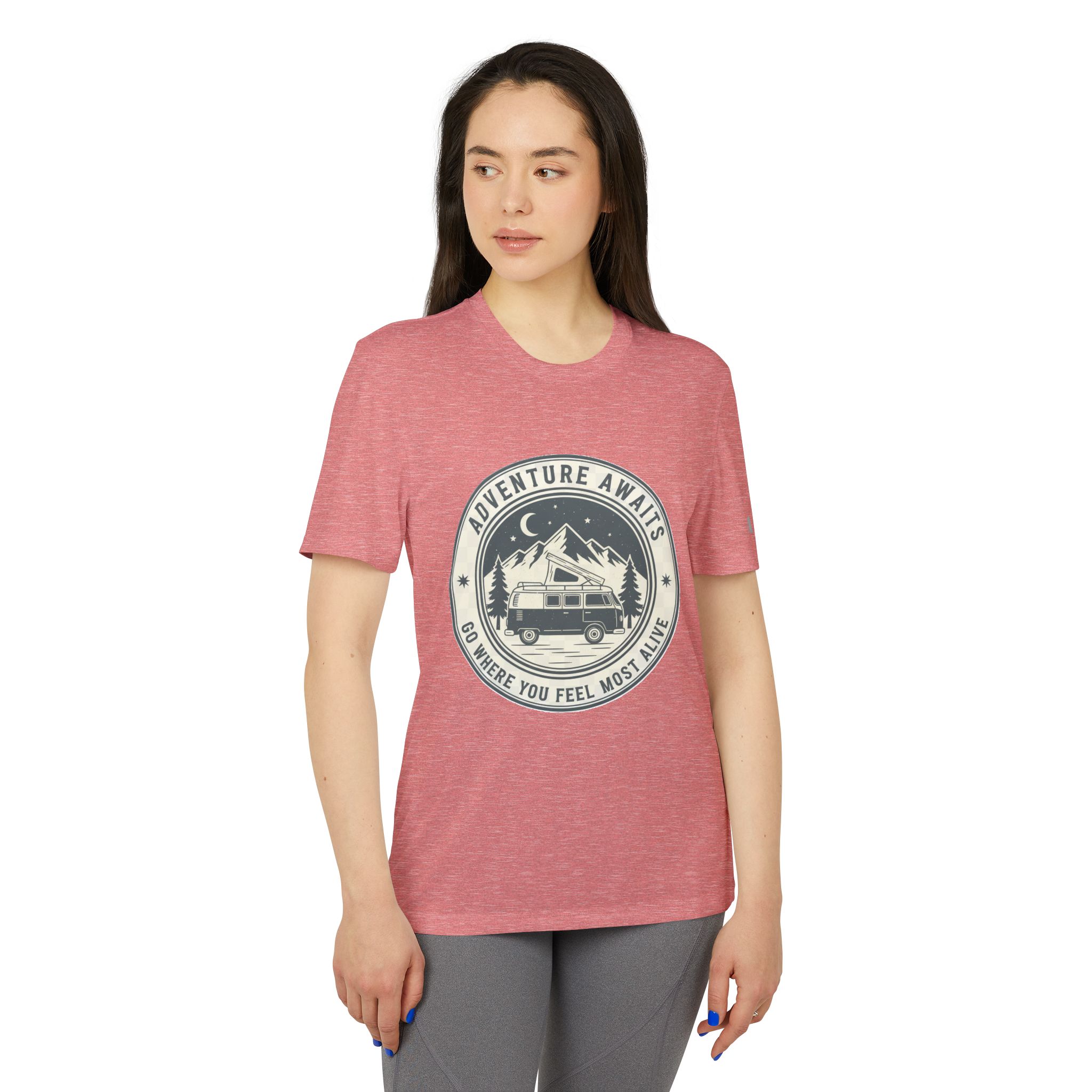 T-Shirt(Adidas) - 'Adventure Awaits-Go Where You Feel Most Alive' (Only Front printed)