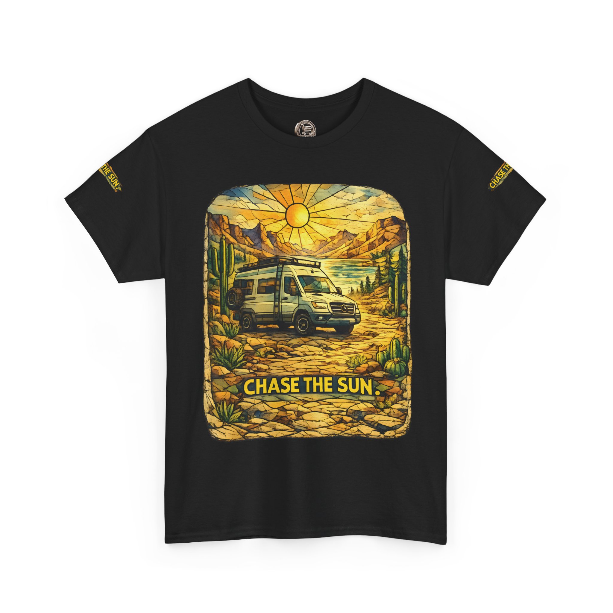 Unisex Heavy Cotton Tee — "Chase The Sun" Design Cubic-Line