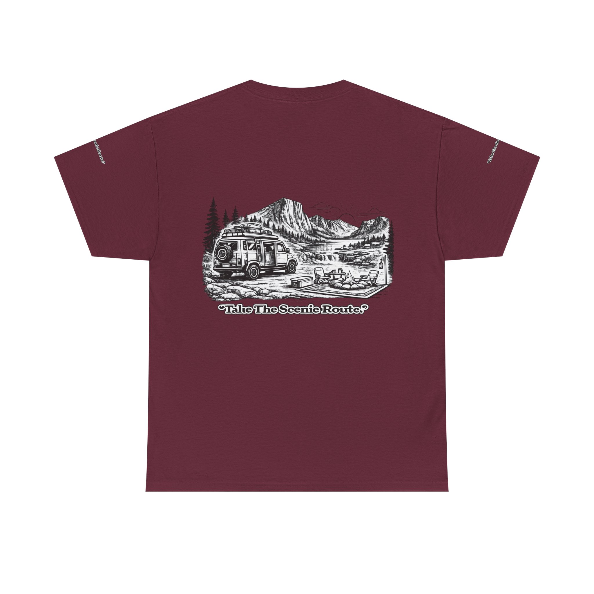 Unisex Heavy Cotton Tee — "Take The Scenic Route" Design Minimal-Line