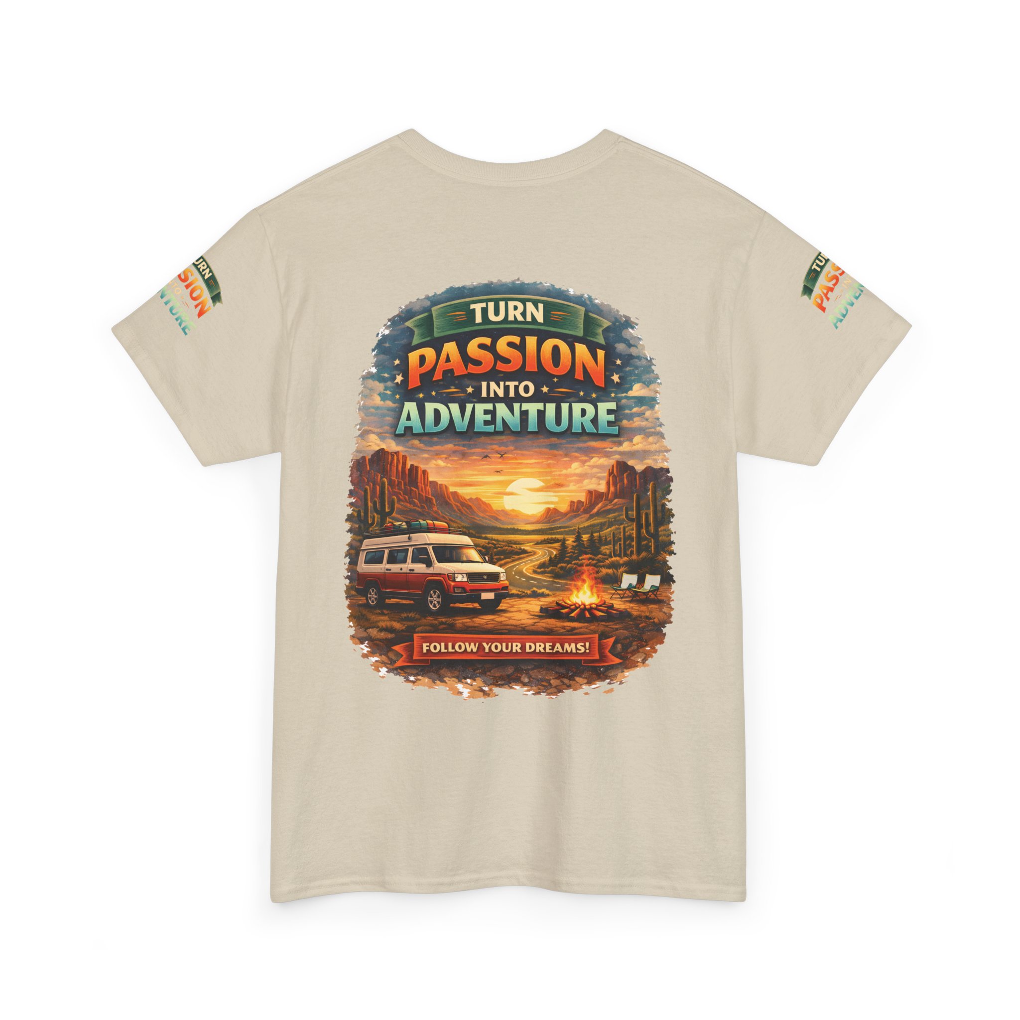 Unisex Heavy Cotton Tee — "Turn Passion Into Adventure" Design Scenic-Line