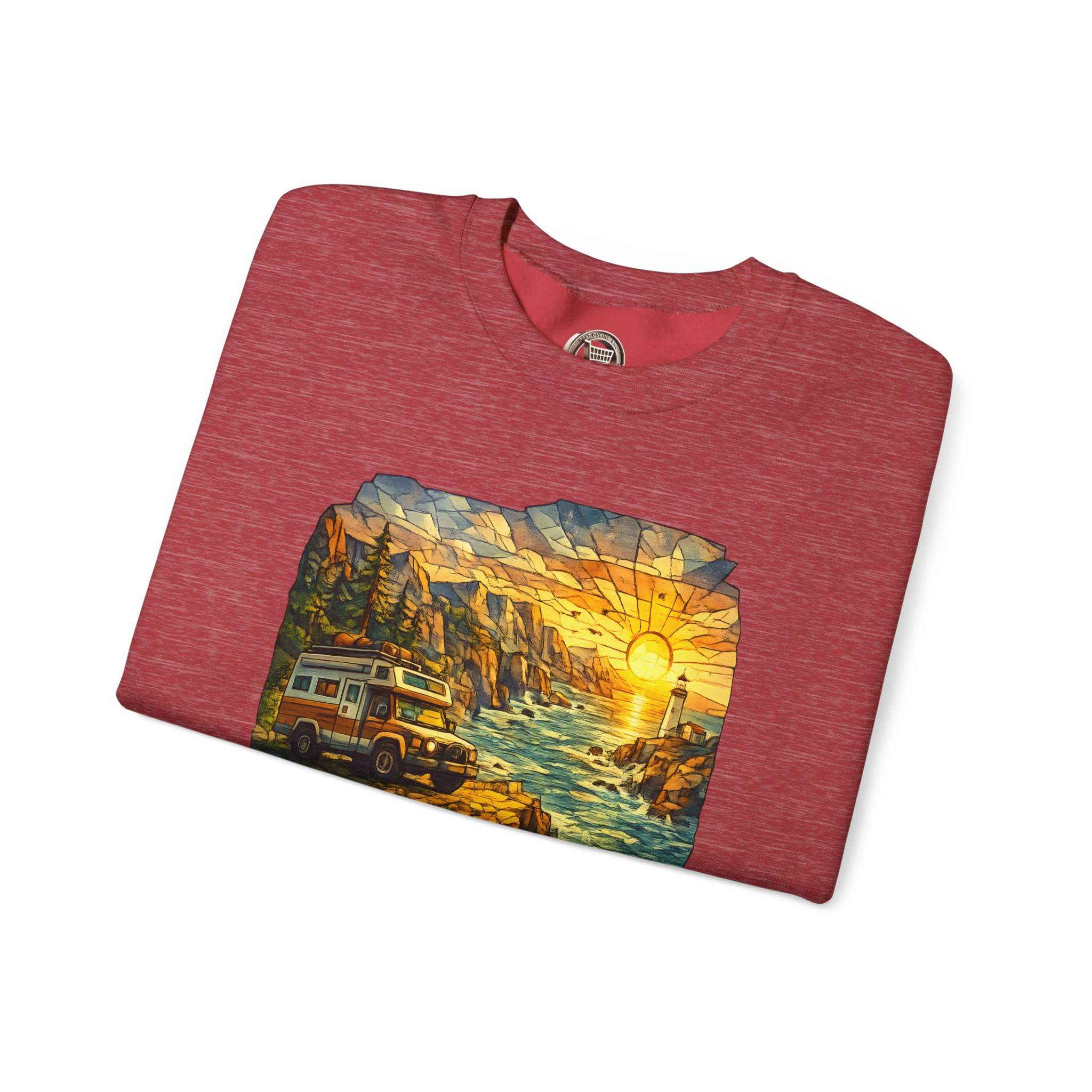 Unisex Heavy Blend™ Crewneck Sweatshirt — "Explore More Worry Less" Design Cubic-Line