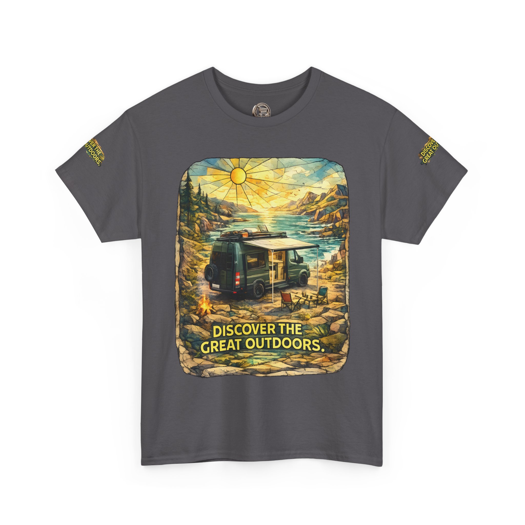 Unisex Heavy Cotton Tee — "Discover The Great Outdoors" Design Cubic-Line