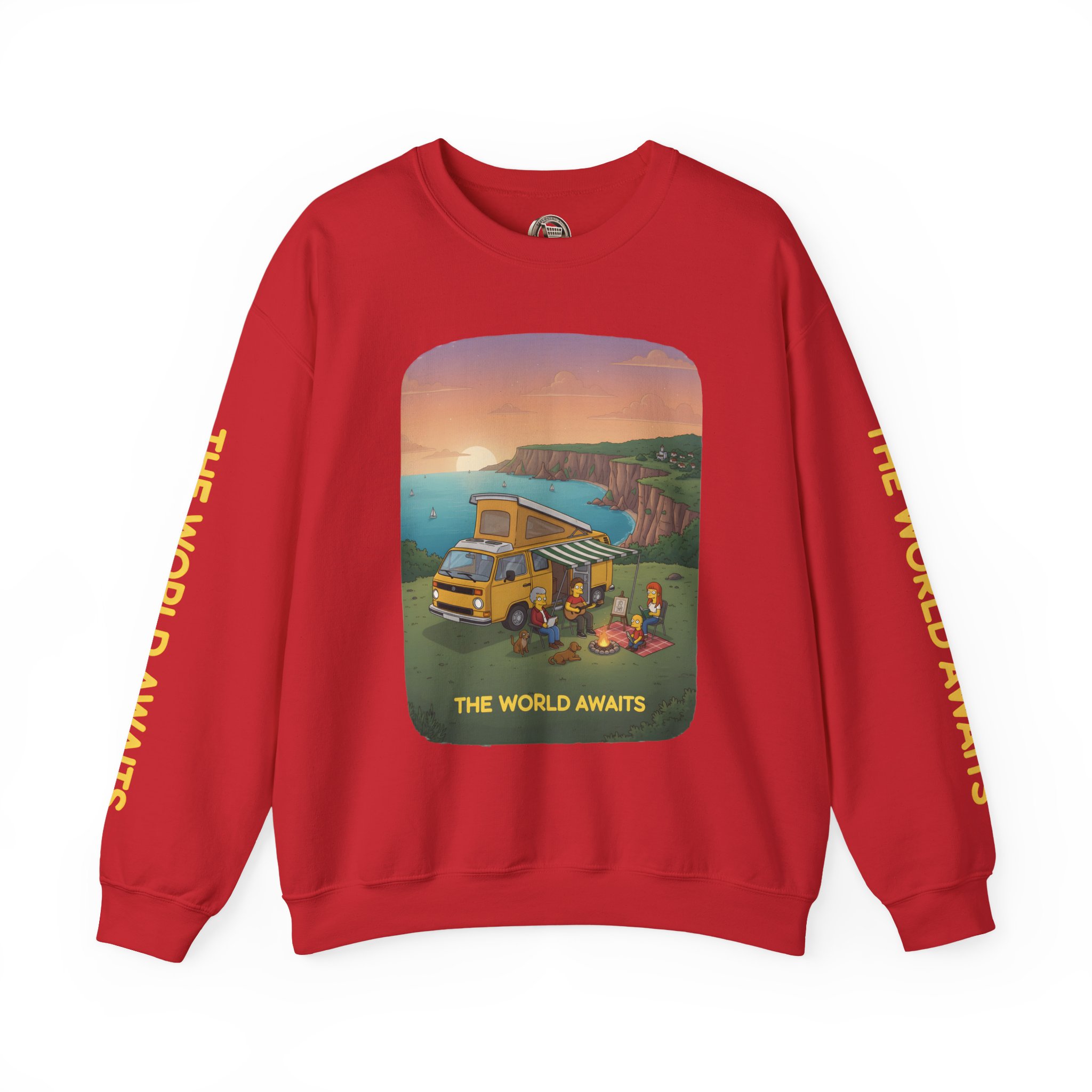 Unisex Heavy Blend™ Crewneck Sweatshirt — "The World Awaits" Design Sitcom-Line