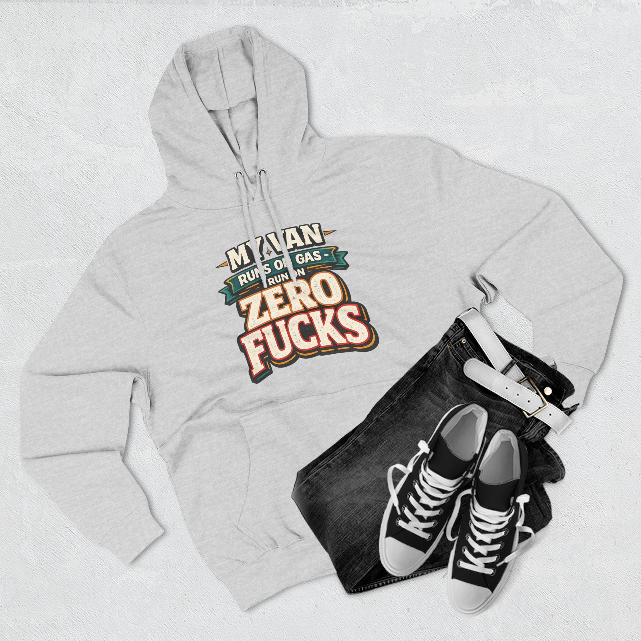 Three-Panel Fleece Hoodie - "My Van Runs On Gas" Design F**K-Line