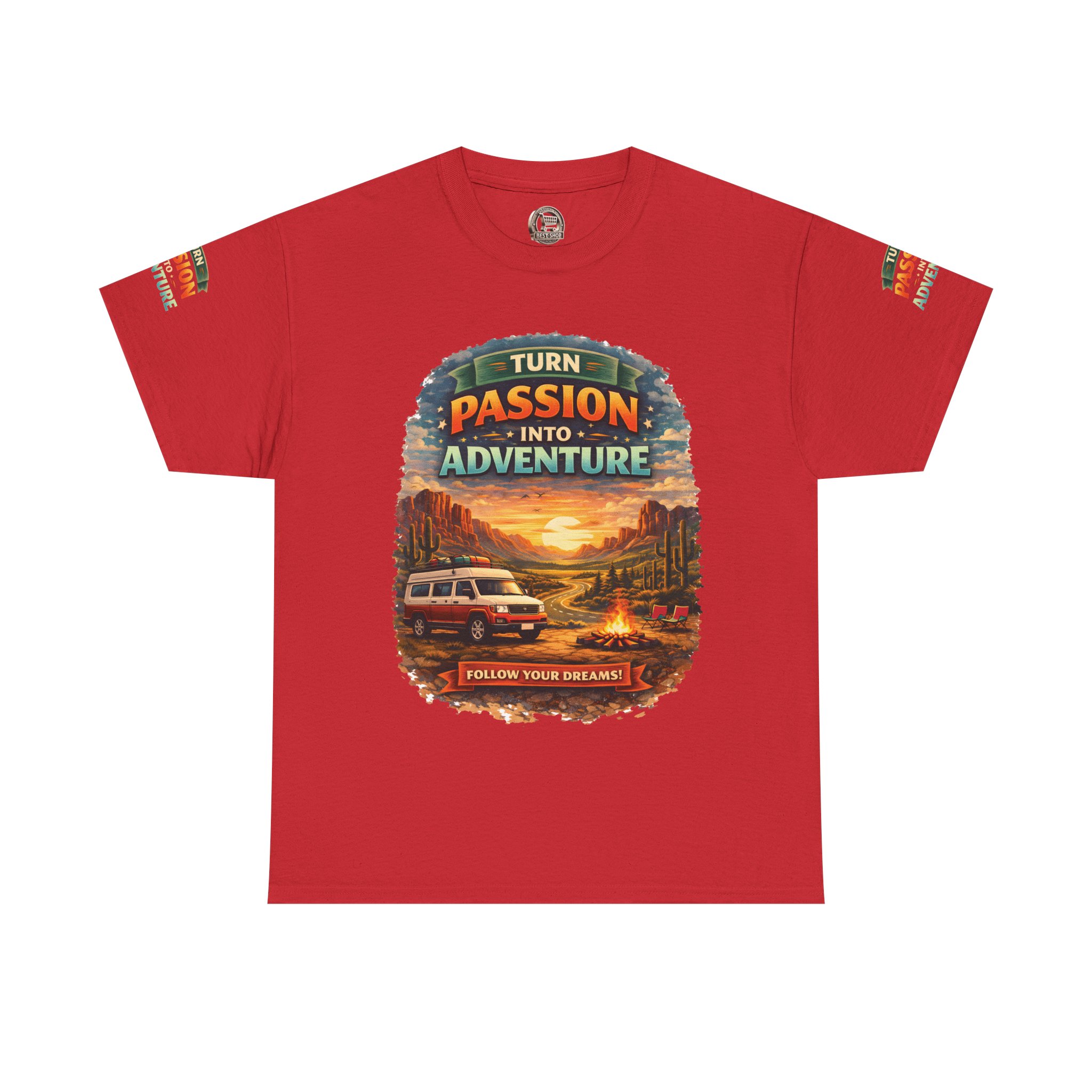 Unisex Heavy Cotton Tee — "Turn Passion Into Adventure" Design Scenic-Line