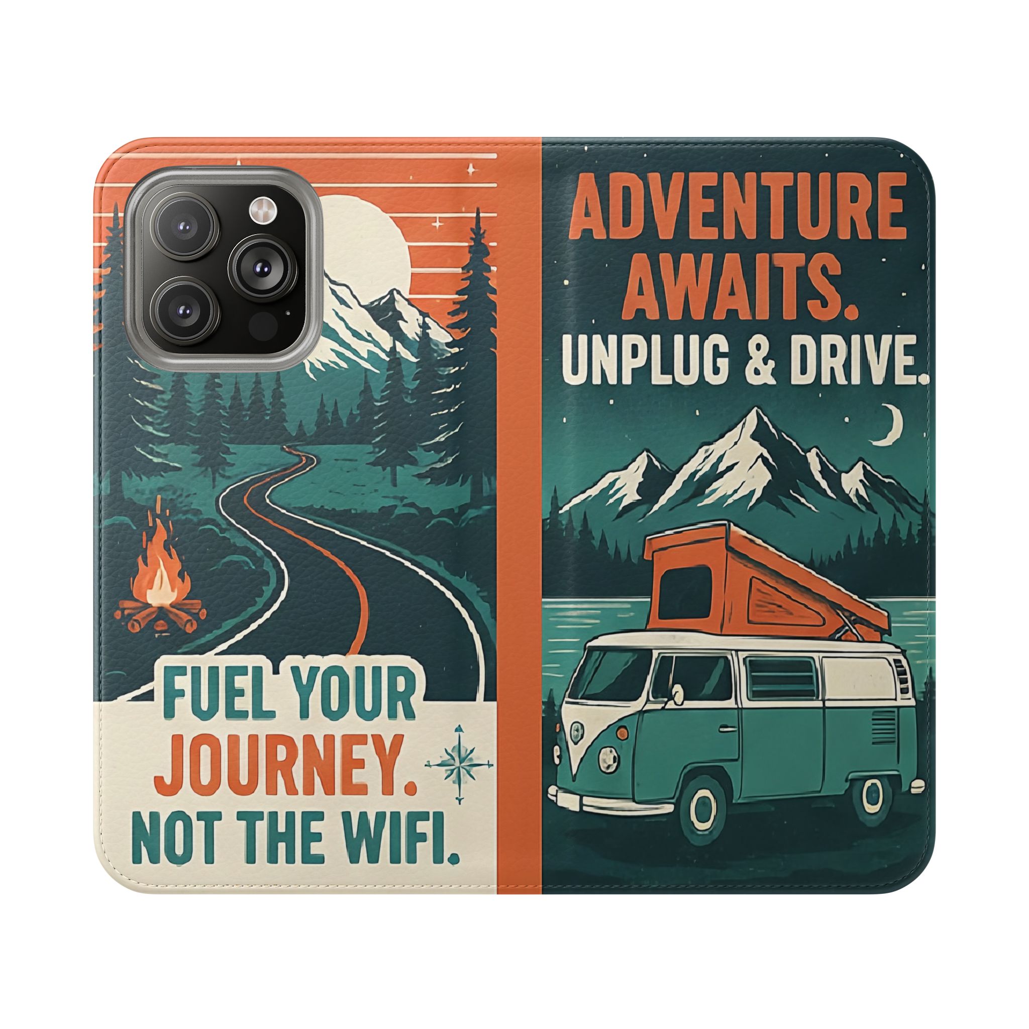 Flip Phone Case — "Adventure Awaits, Fuel Your Journey, Not the WiFi" Wallet Cover