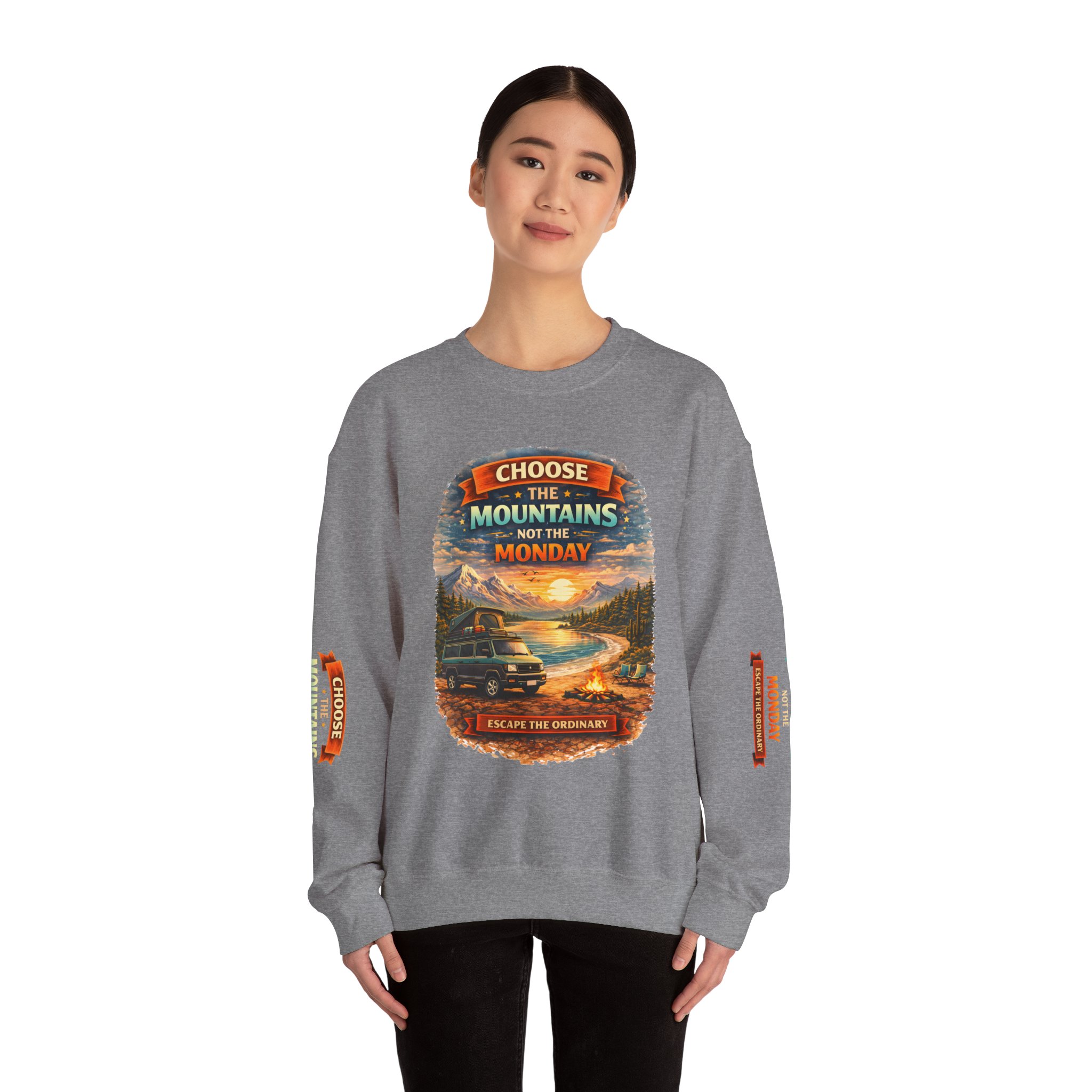 Unisex Heavy Blend™ Crewneck Sweatshirt — "Choose The Mountens" Design Scenic-Line