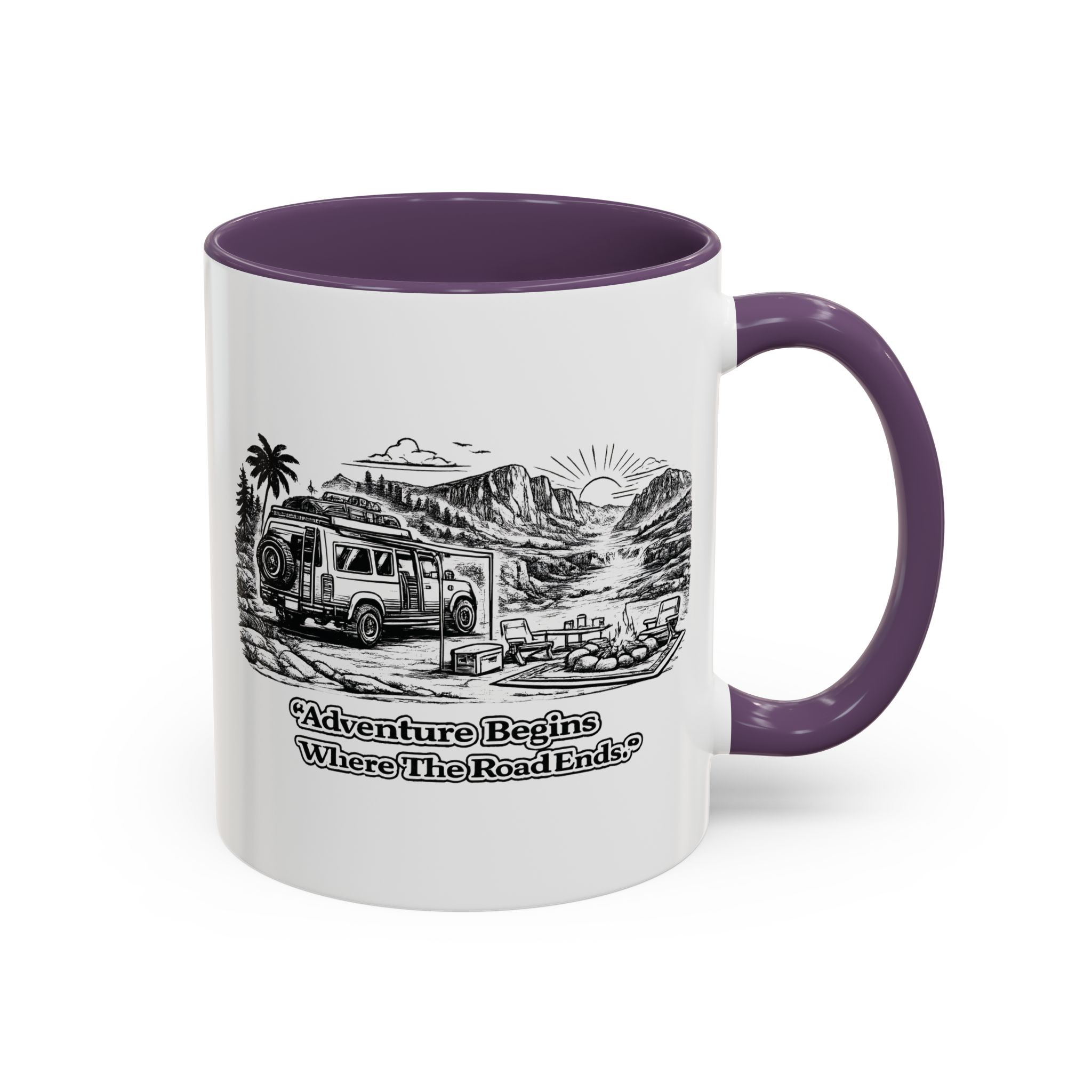 10048219483203864965_2048.jpeg Accent Coffee Mug (11, 15oz) — "Adventure Begins Where The Road Ends" Design Minimal-Line