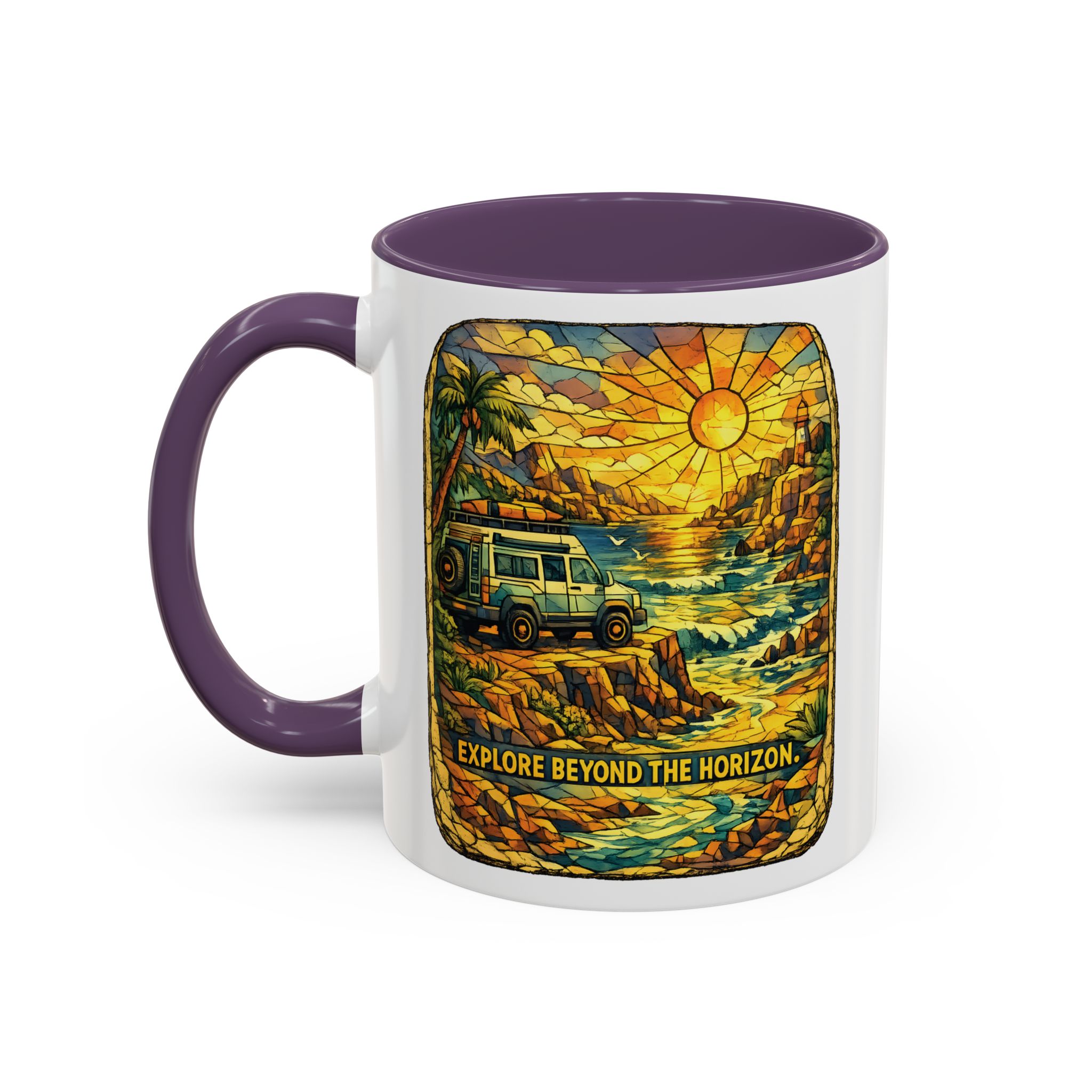 Accent Coffee Mug (11, 15oz) — "Explore Beyond The Horizon" Design Cubic-Line
