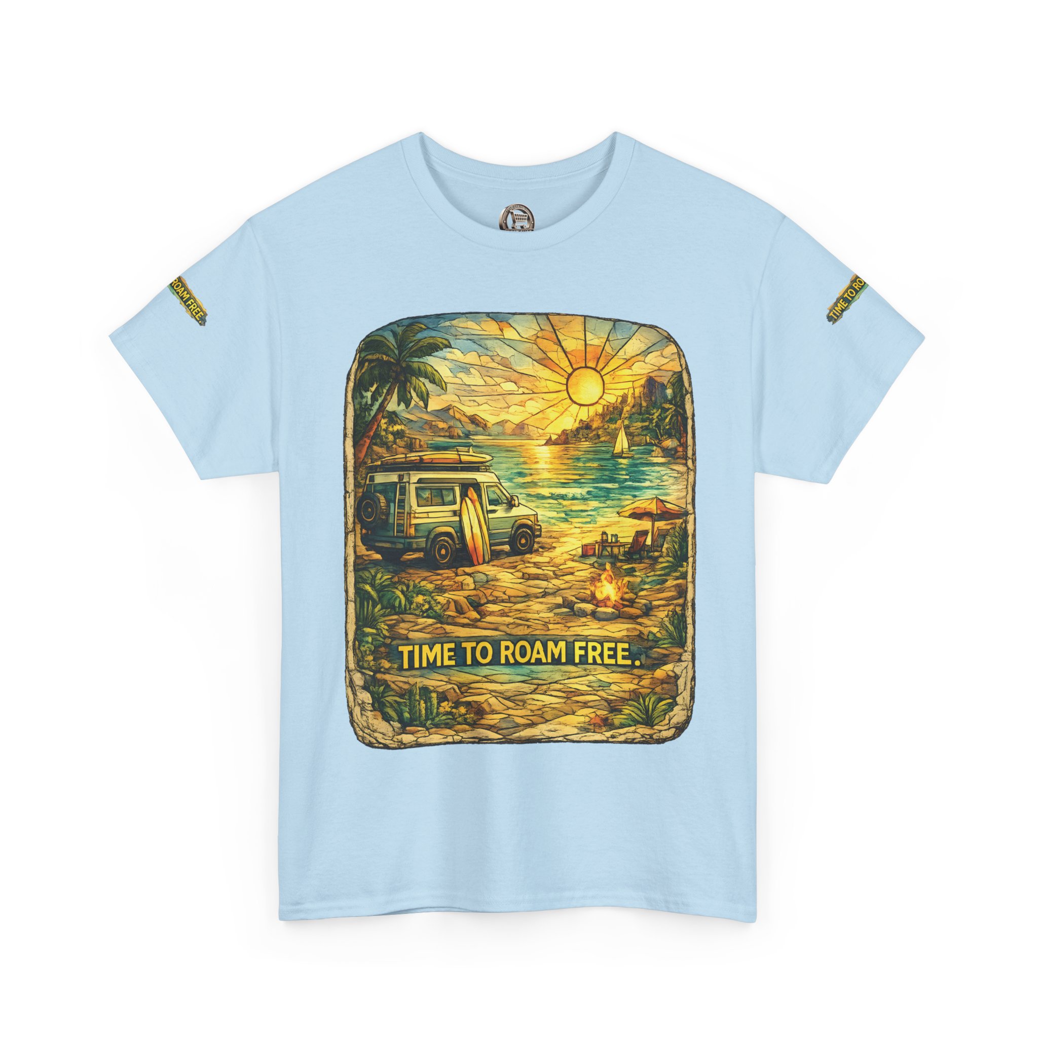 Unisex Heavy Cotton Tee — "Time To Roam Free" Design Cubic-Line