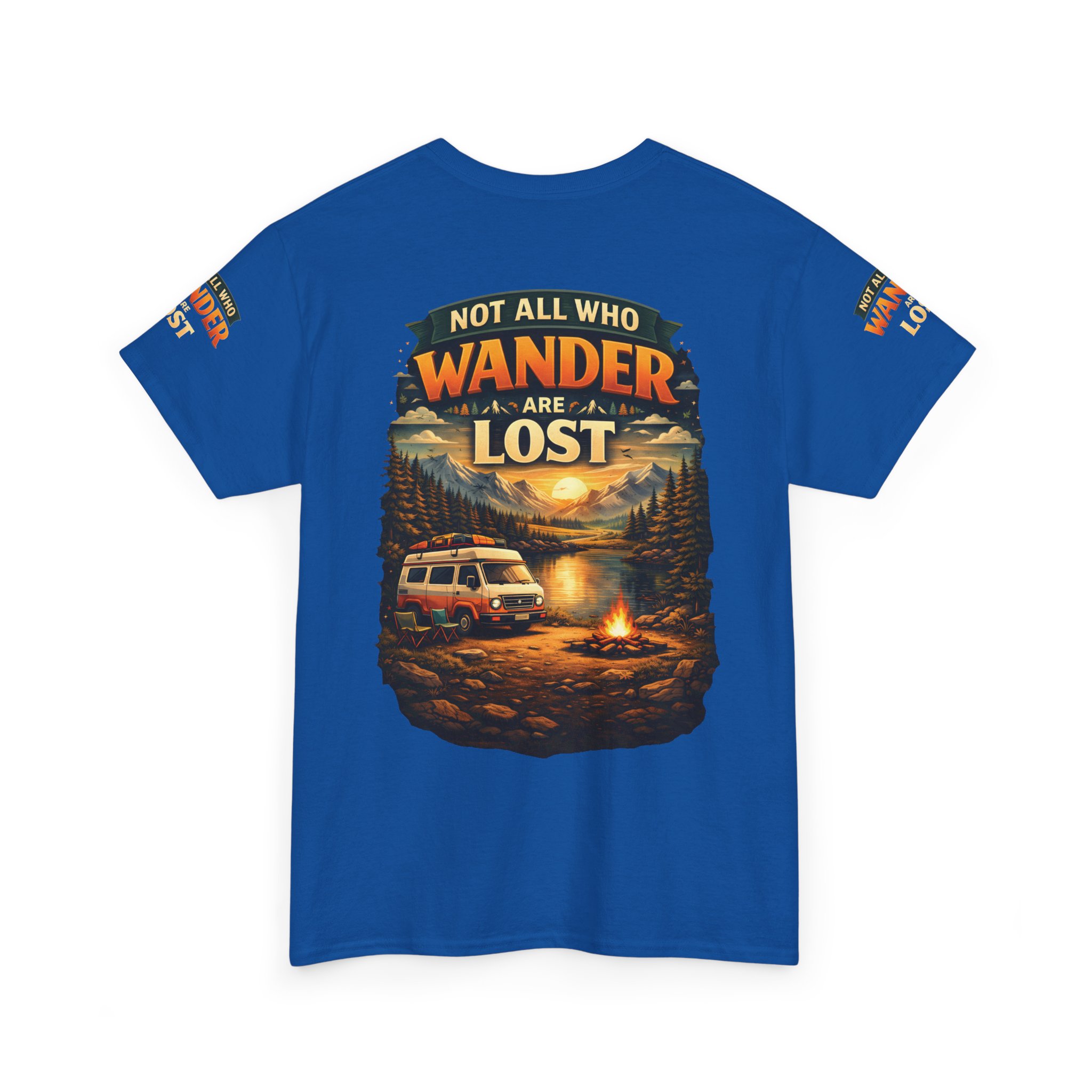Unisex Heavy Cotton Tee — "Not All Who Wander Are Lost" Design Scenic-Line