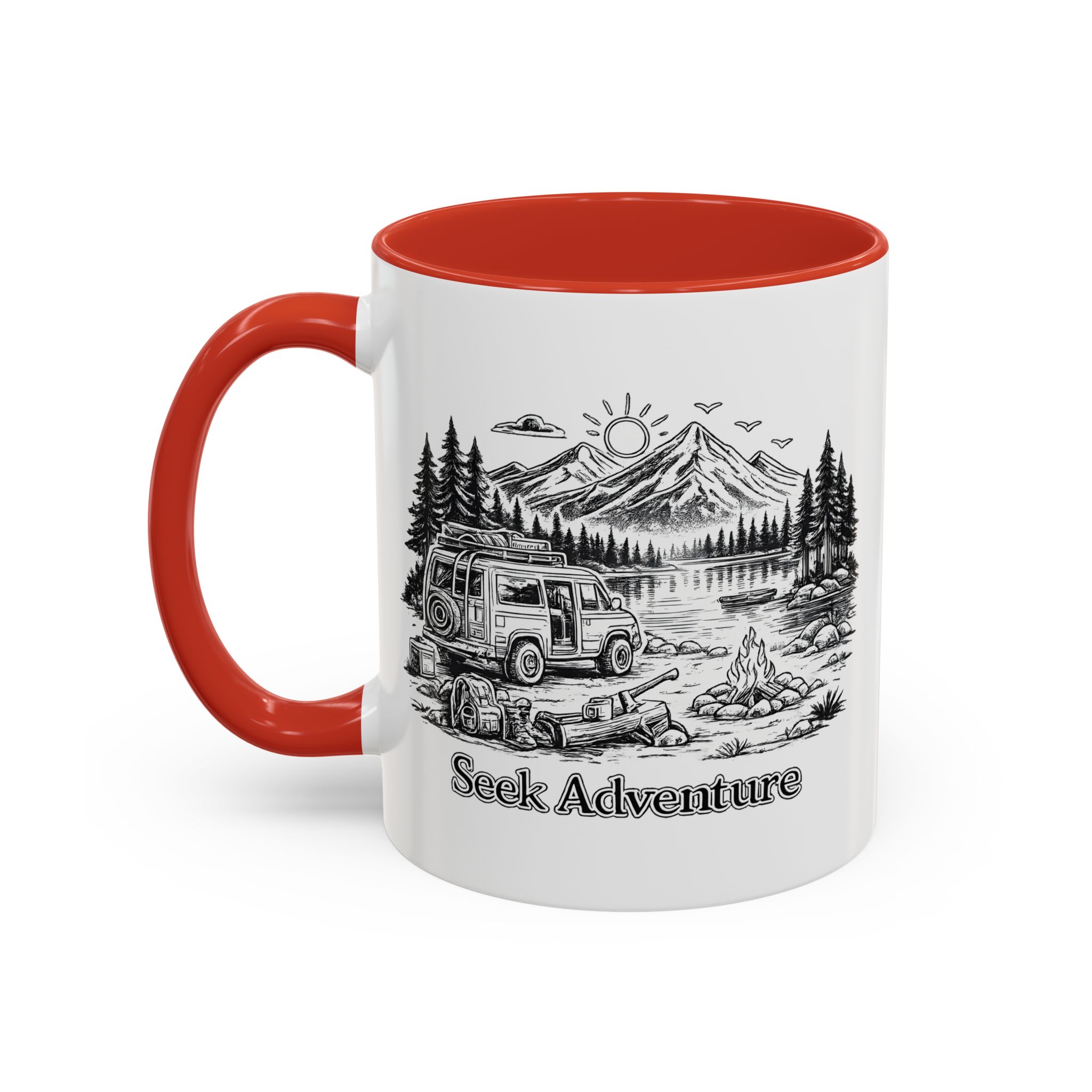 Accent Coffee Mug (11, 15oz) — "Seek Adventure" Design Minimal-Line