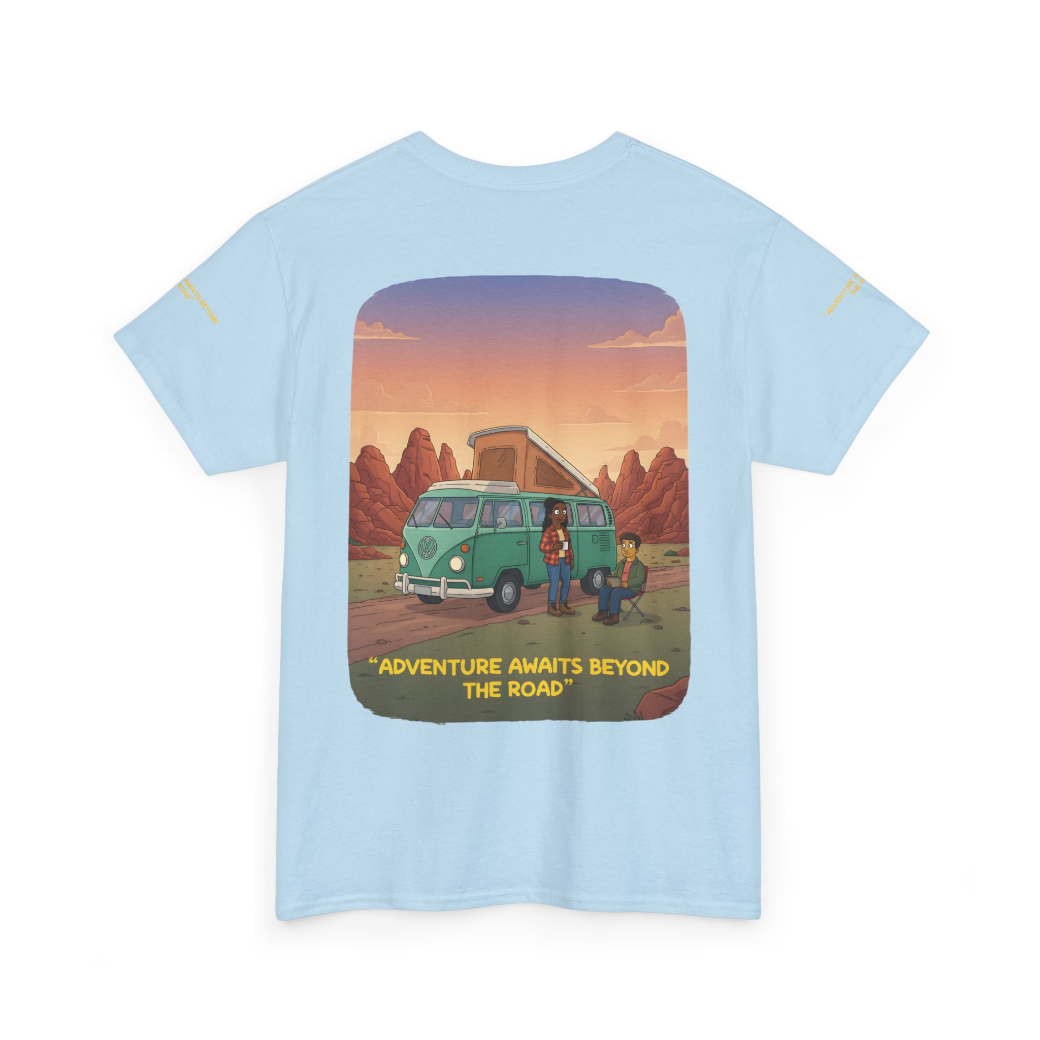 Unisex Heavy Cotton Tee — "Adventure Awaits Beyond The Road" Design Sitcom-Line