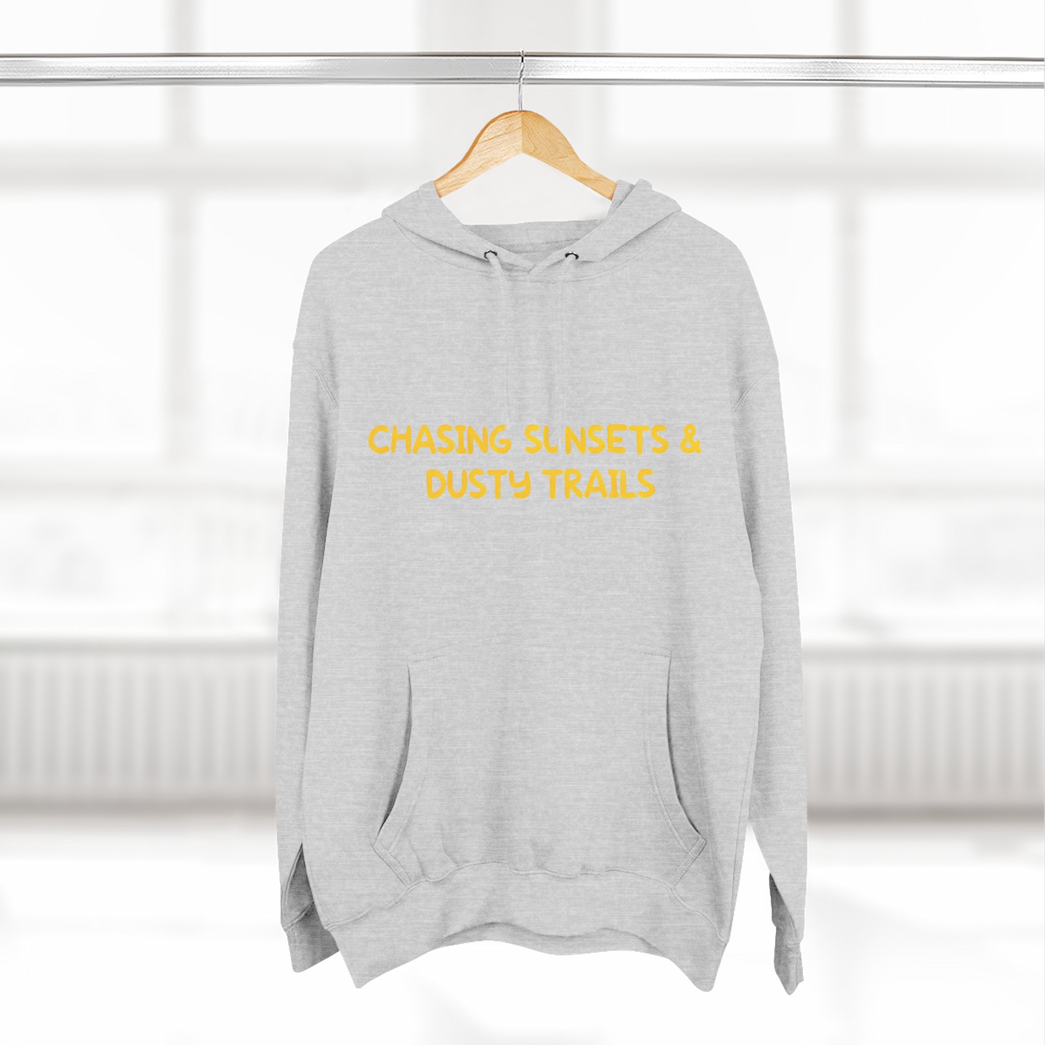 Three-Panel Fleece Hoodie - "Chasing Sunsets And Dusty Trails" Design Sitcom-Line