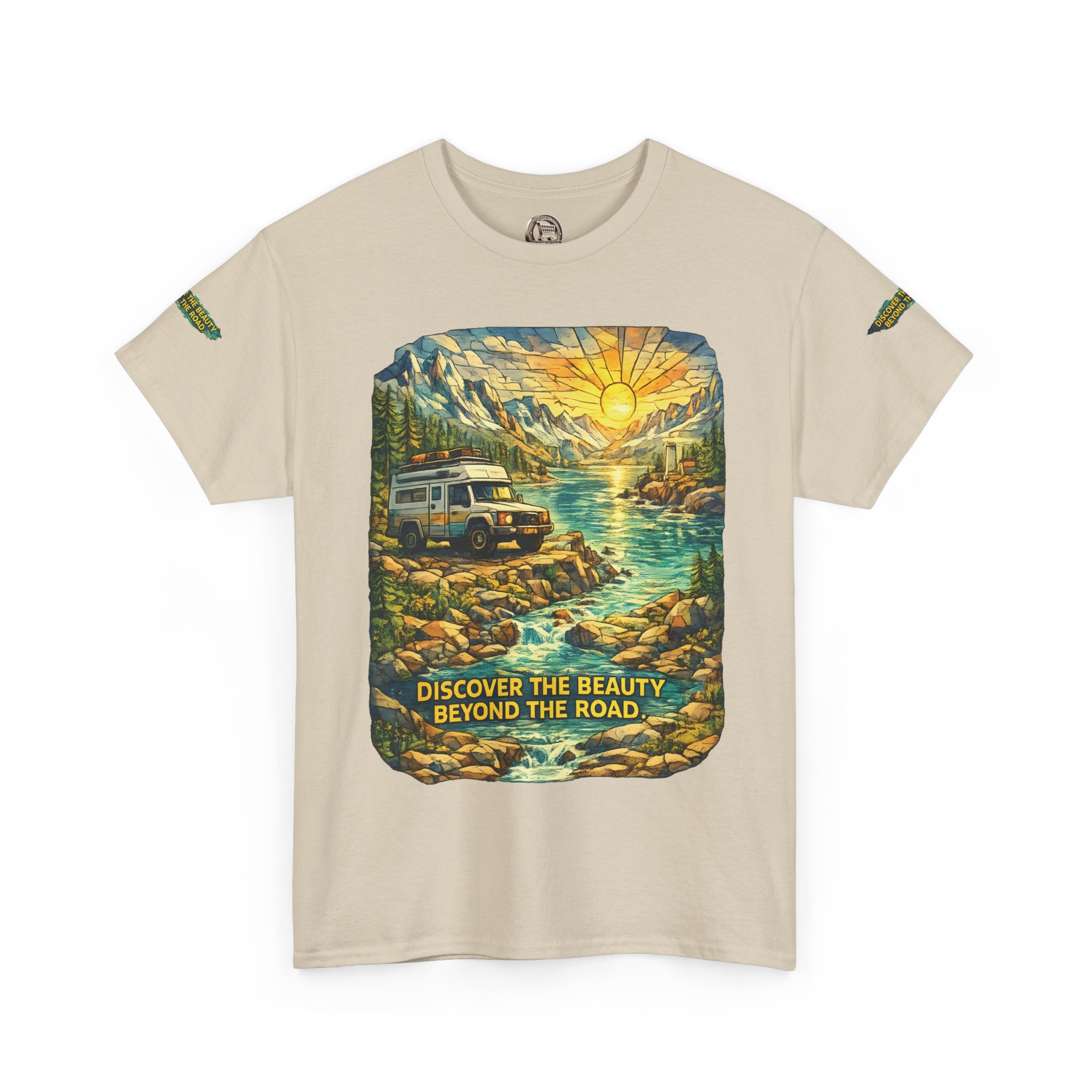 Unisex Heavy Cotton Tee — "Discover The Bieuty Beyond The Road" Design Cubic-Line