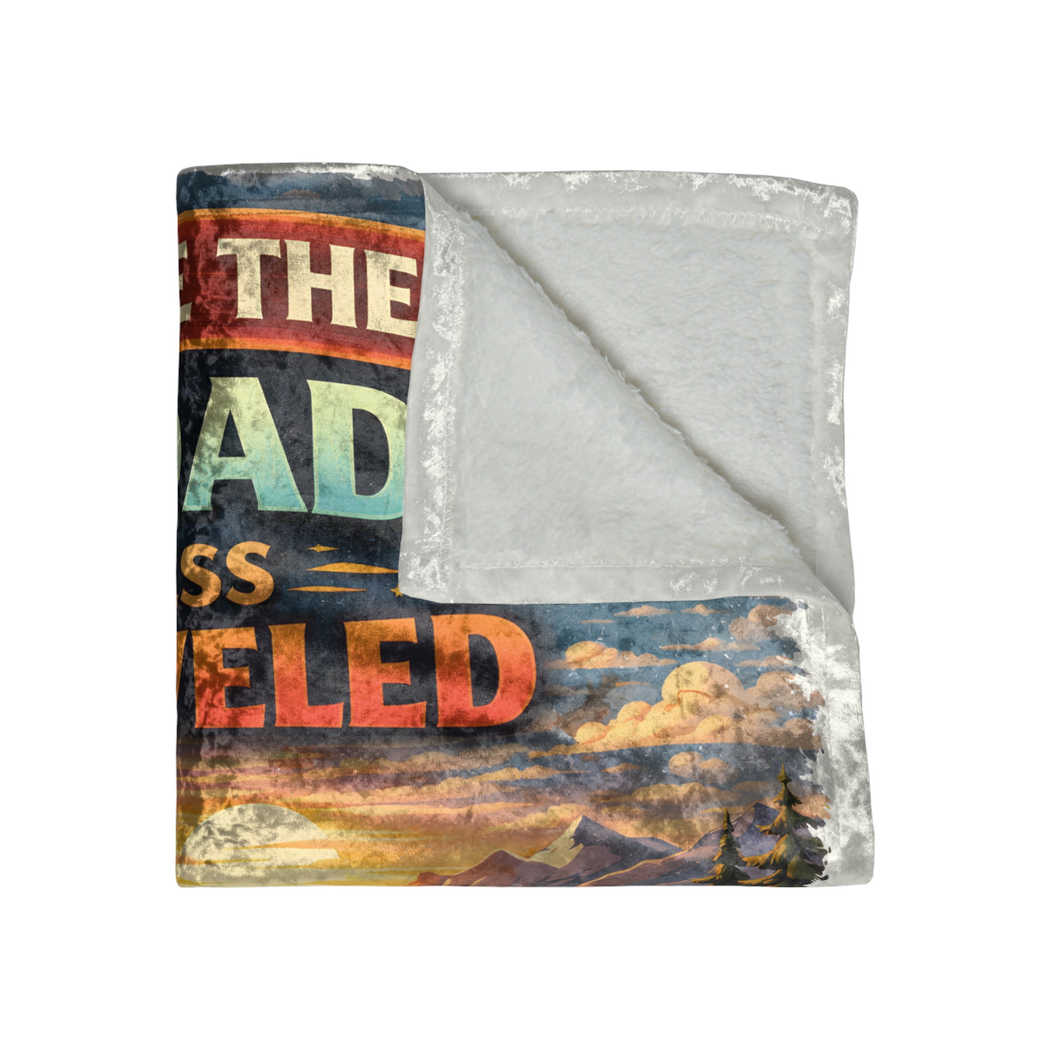 Crushed Velvet Blanket —"Take The Road Less Traveled" Design Scenic-Line (Campervan)