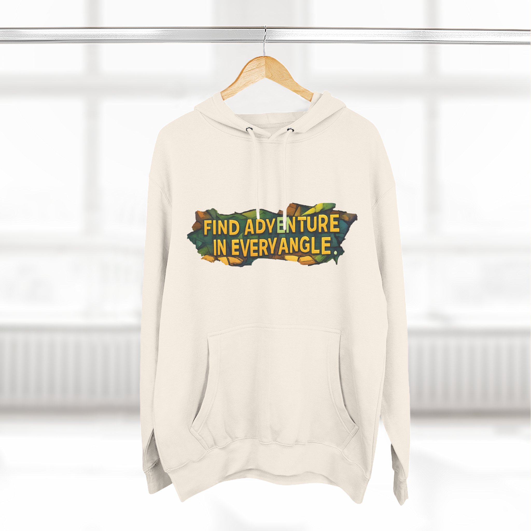 Three-Panel Fleece Hoodie - "Find Adventure In Every Corner" Design Cubic-Line