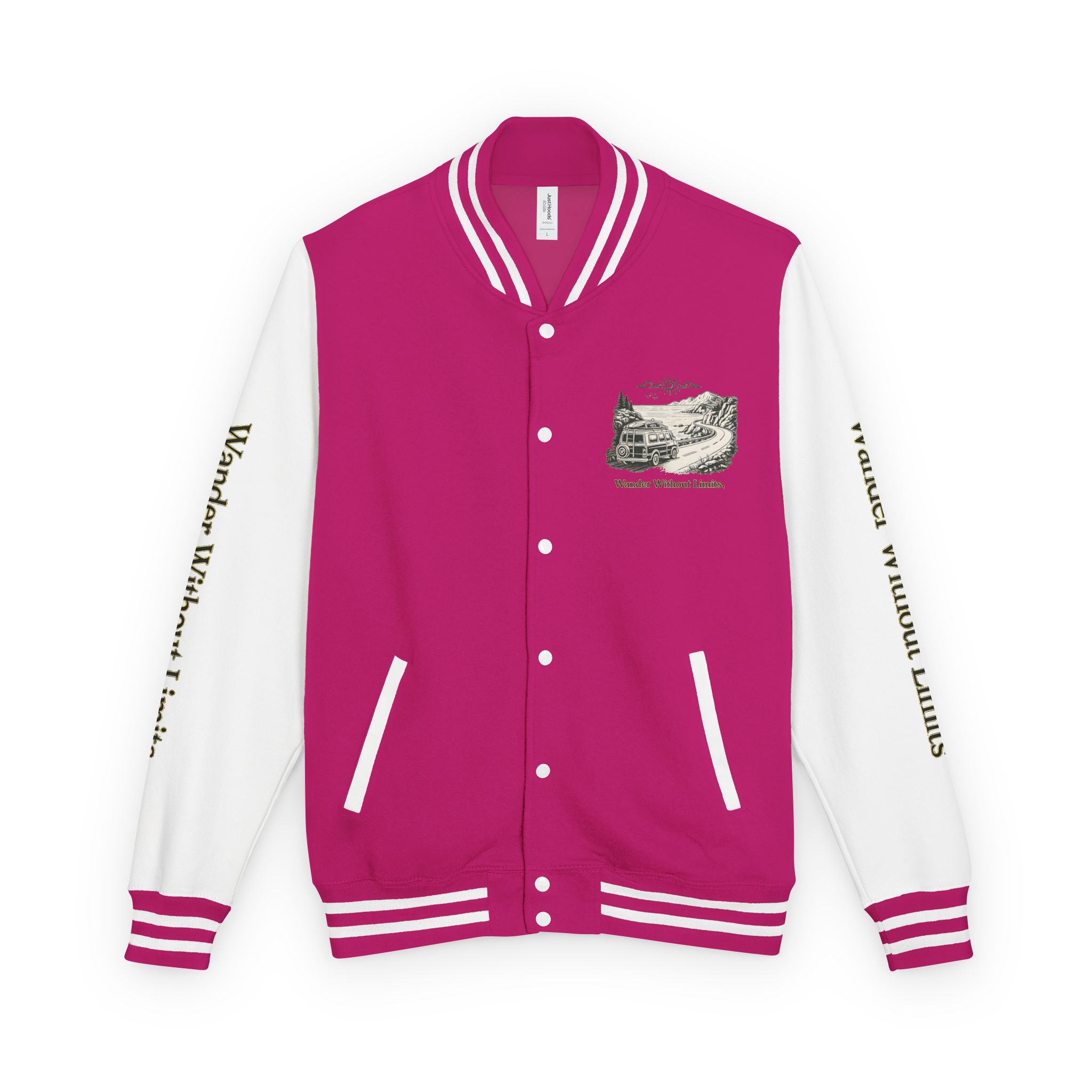 Unisex Heavyweight Letterman Jacket — "Wander Without Limits" Travel Varsity Coat