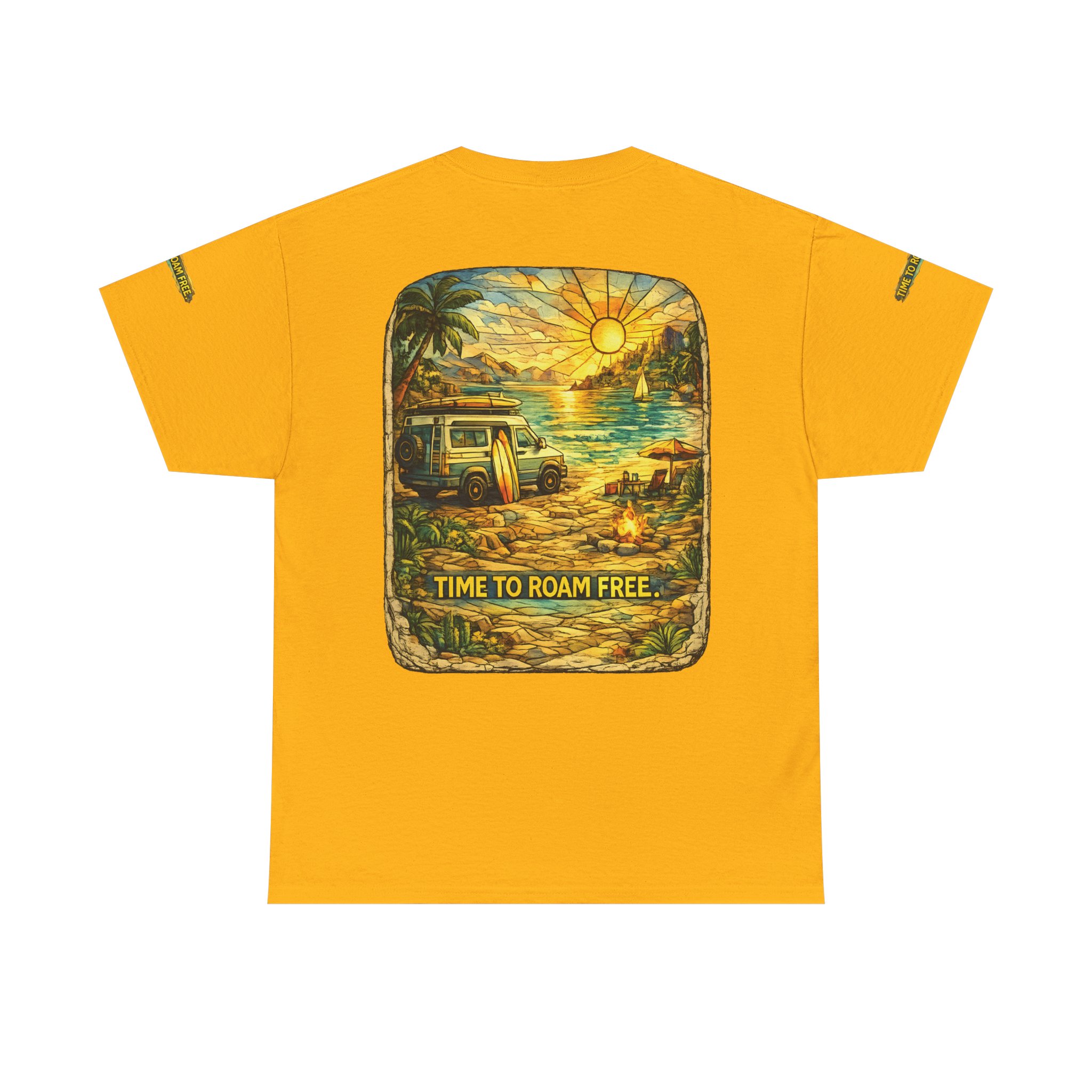 Unisex Heavy Cotton Tee — "Time To Roam Free" Design Cubic-Line