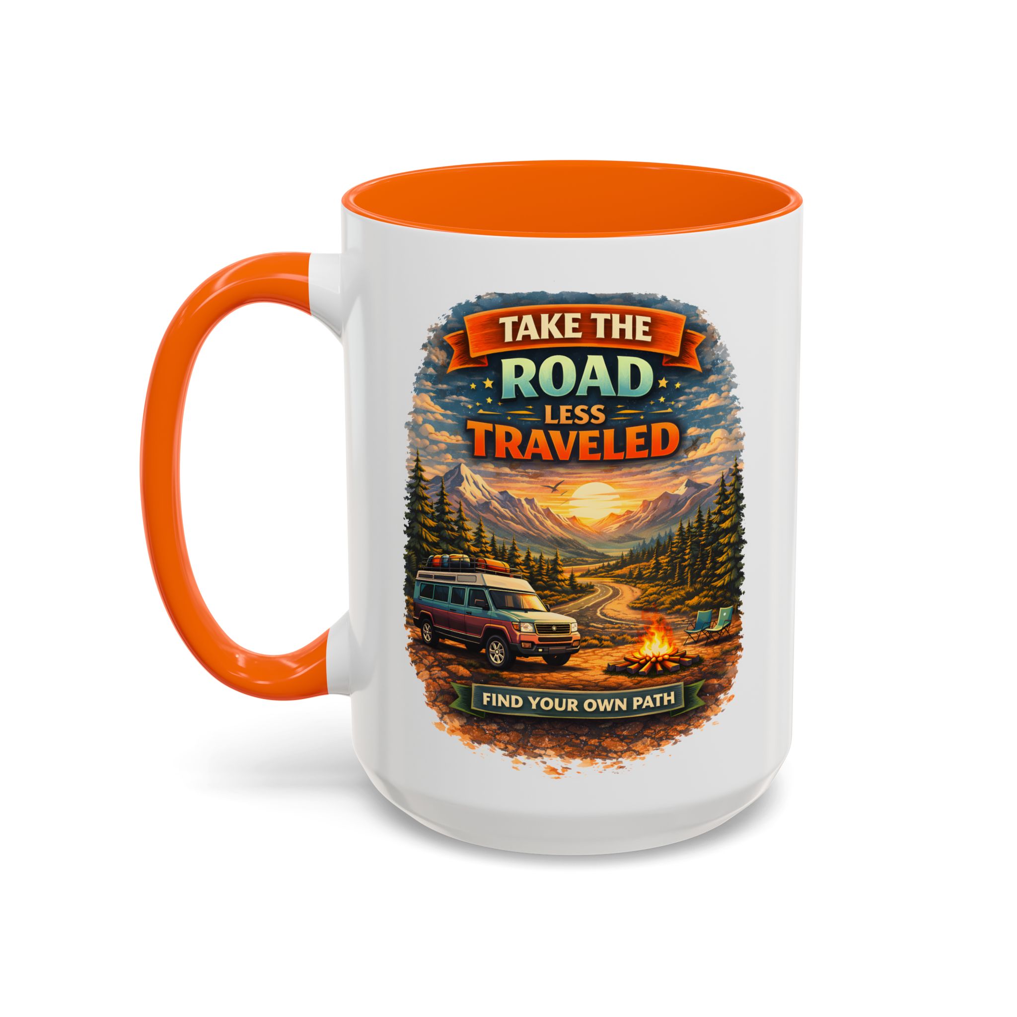 10093912086312494829_2048.jpeg Accent Coffee Mug (11, 15oz) — "Take The Road Less Traveled" Design Scenic-Line
