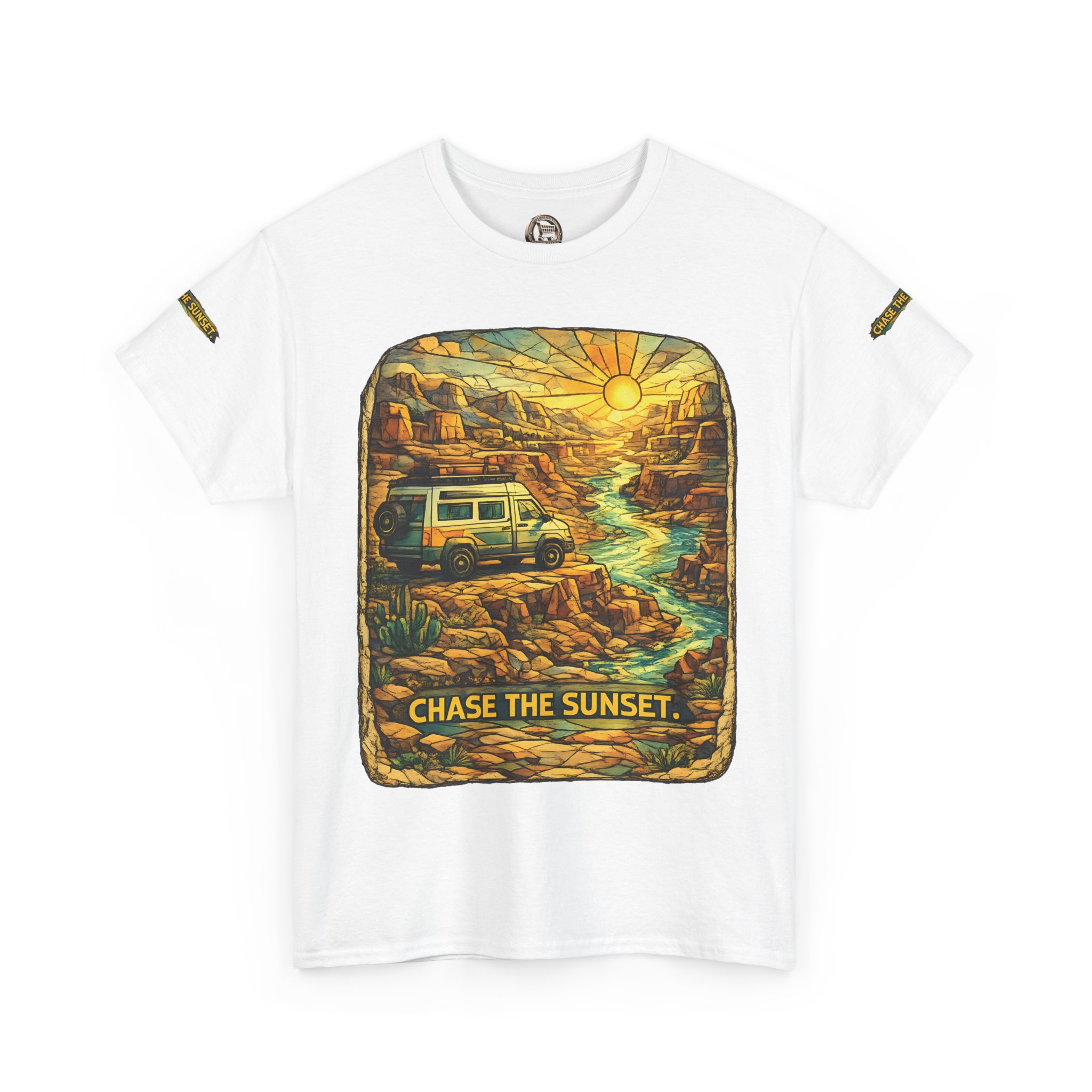 10100050196565924845_2048.jpeg Unisex Heavy Cotton Tee — "Chase The Sunset" Design Cubic-Line