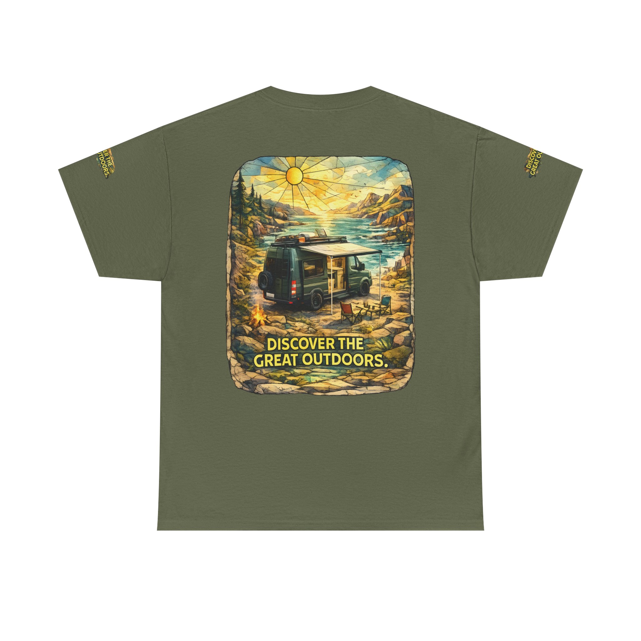 Unisex Heavy Cotton Tee — "Discover The Great Outdoors" Design Cubic-Line