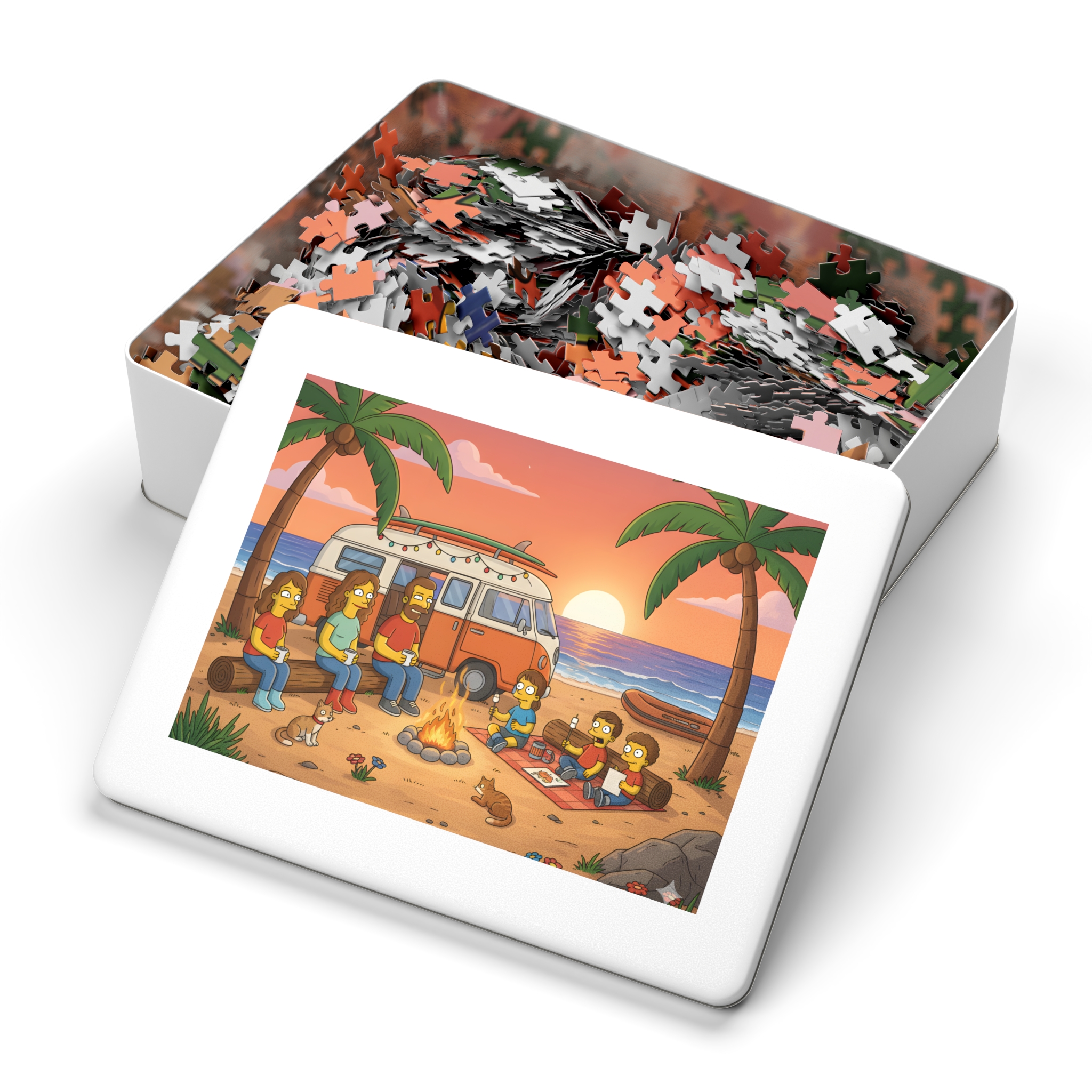 Jigsaw Puzzle with Tin — Sunset Surf Van Scene