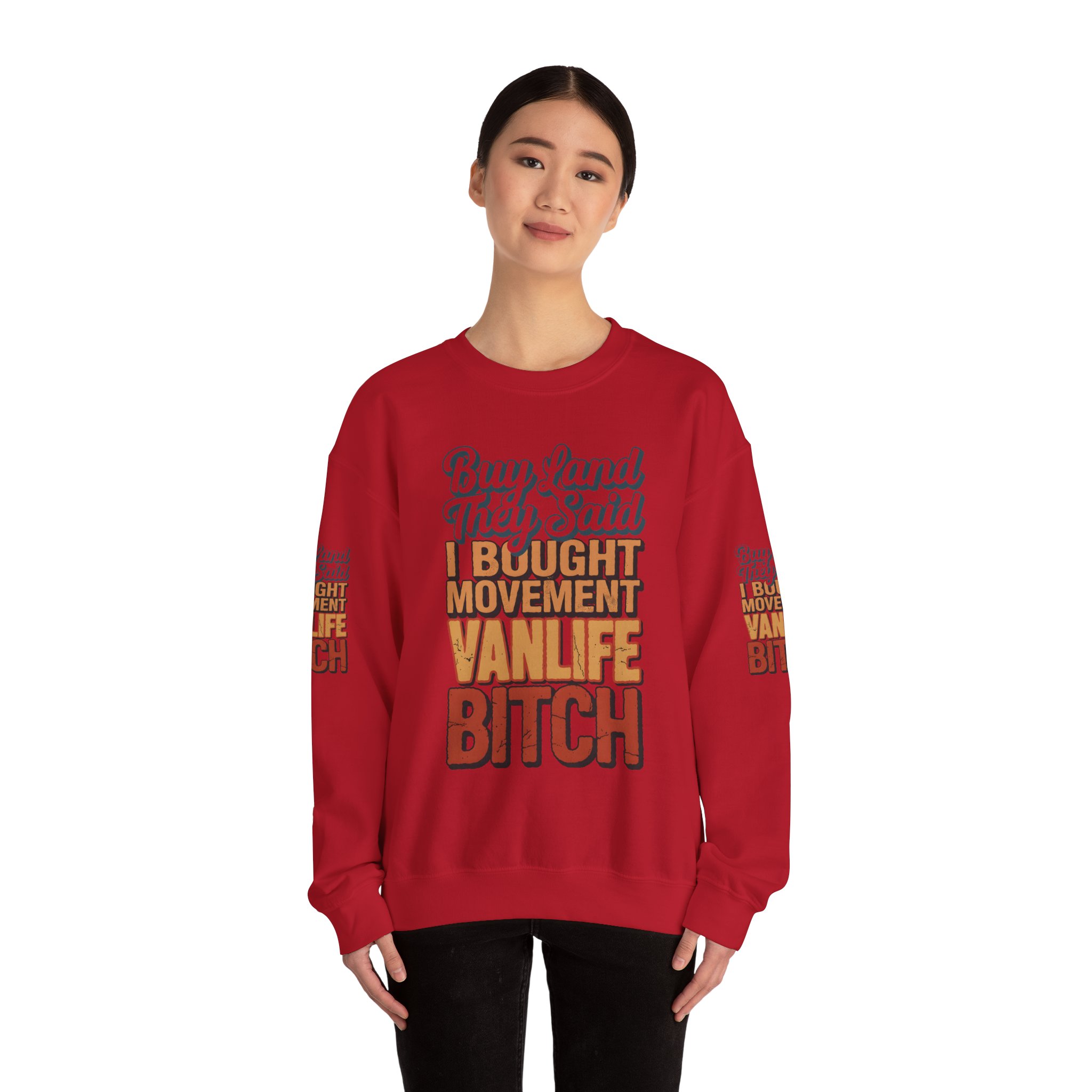 Unisex Heavy Blend™ Crewneck Sweatshirt — "Buy Land They Said" Design F**K-Line