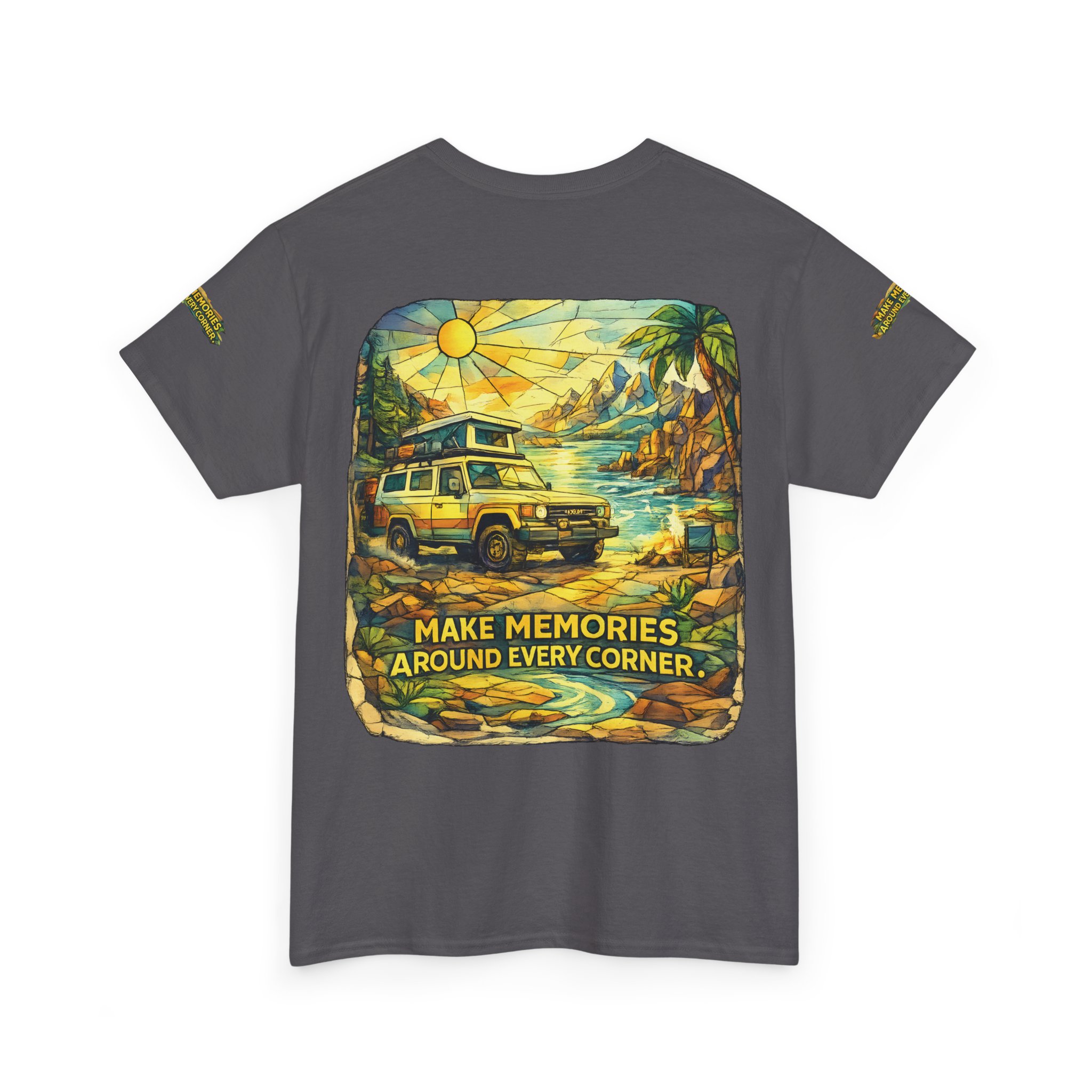 10113854886748377585_2048.jpeg Unisex Heavy Cotton Tee — "Make Memories Around Every Corner" Design Cubic-Line