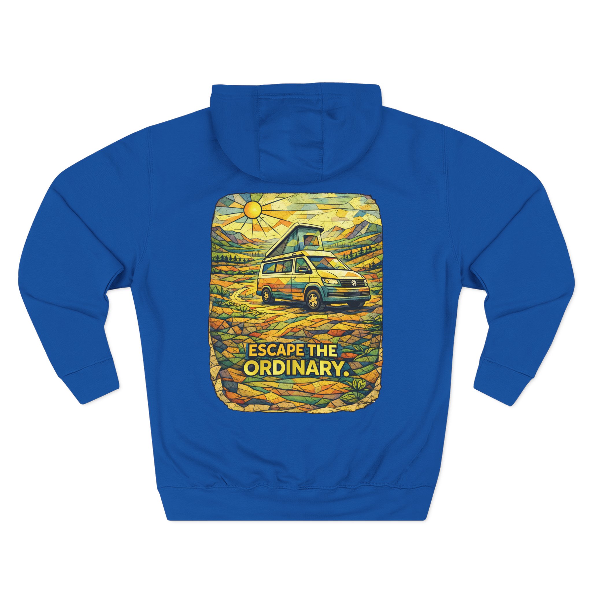 Three-Panel Fleece Hoodie - "Escape The Ordinary" Design Cubic-Line