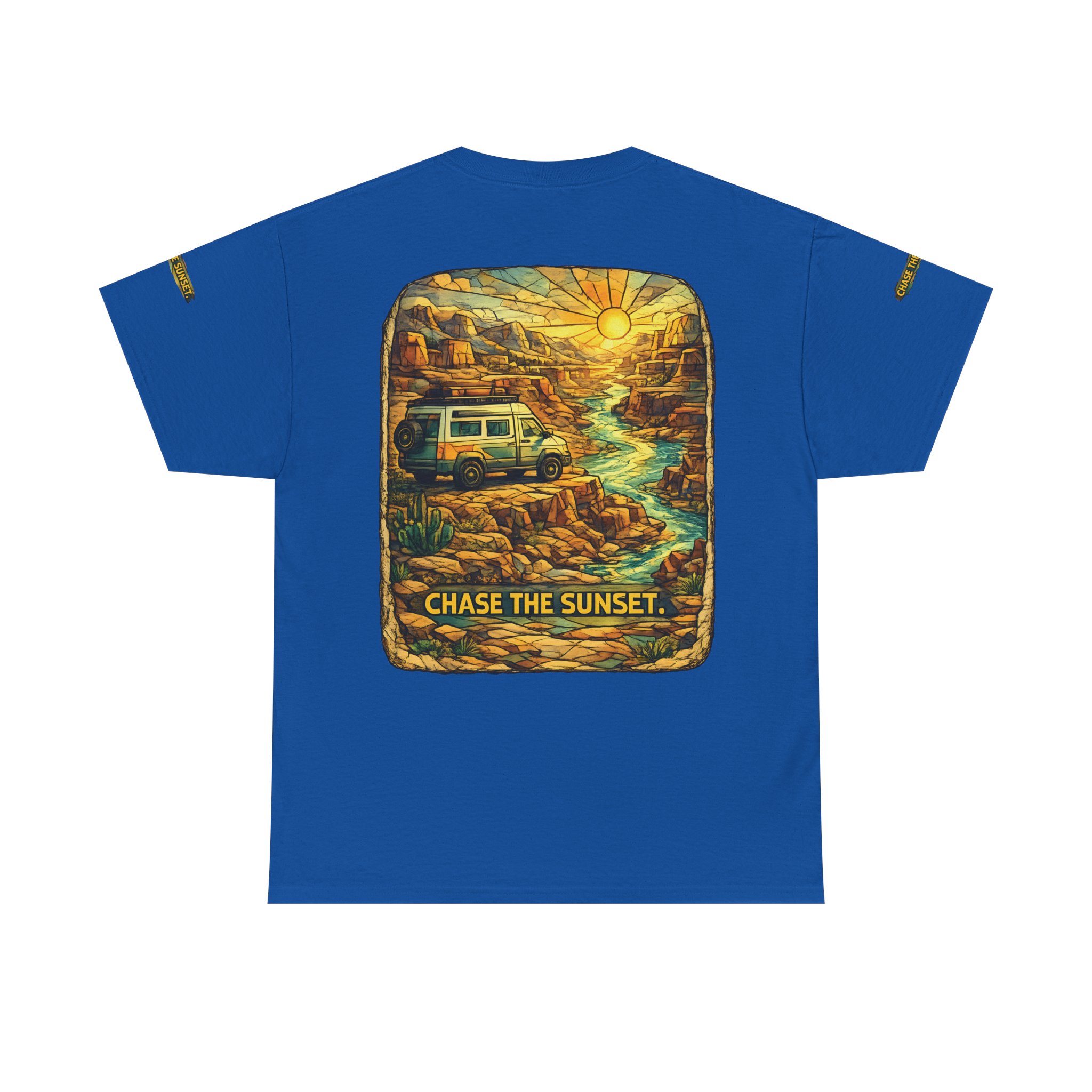 10115470769080068002_2048.jpeg Unisex Heavy Cotton Tee — "Chase The Sunset" Design Cubic-Line