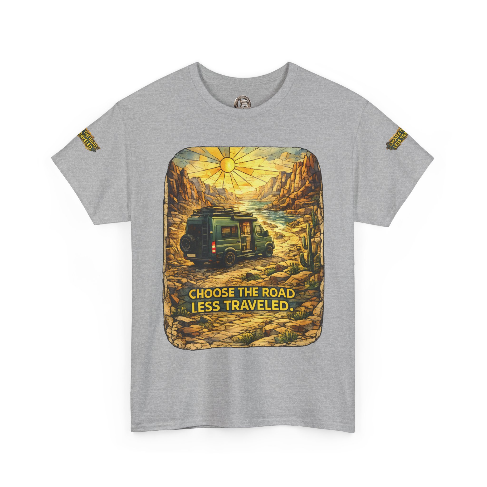 Unisex Heavy Cotton Tee — "Choose The Road Less Traveled" Design Cubic-Line