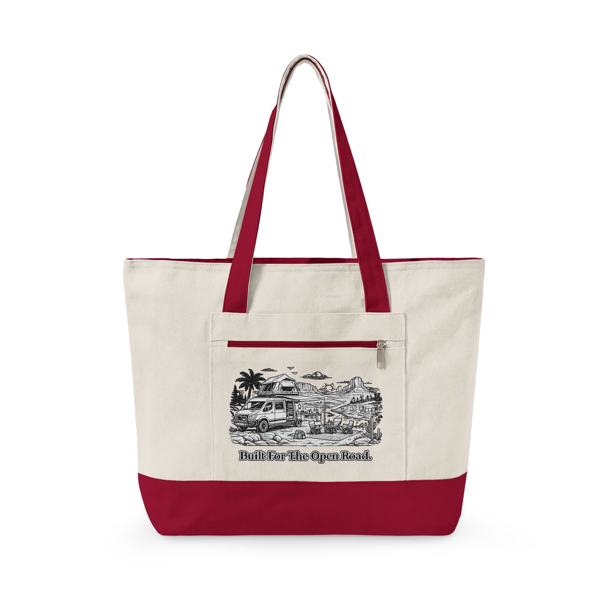 Zippered Canvas Tote — "Built For the Open Road" (Design Minimal-Line)