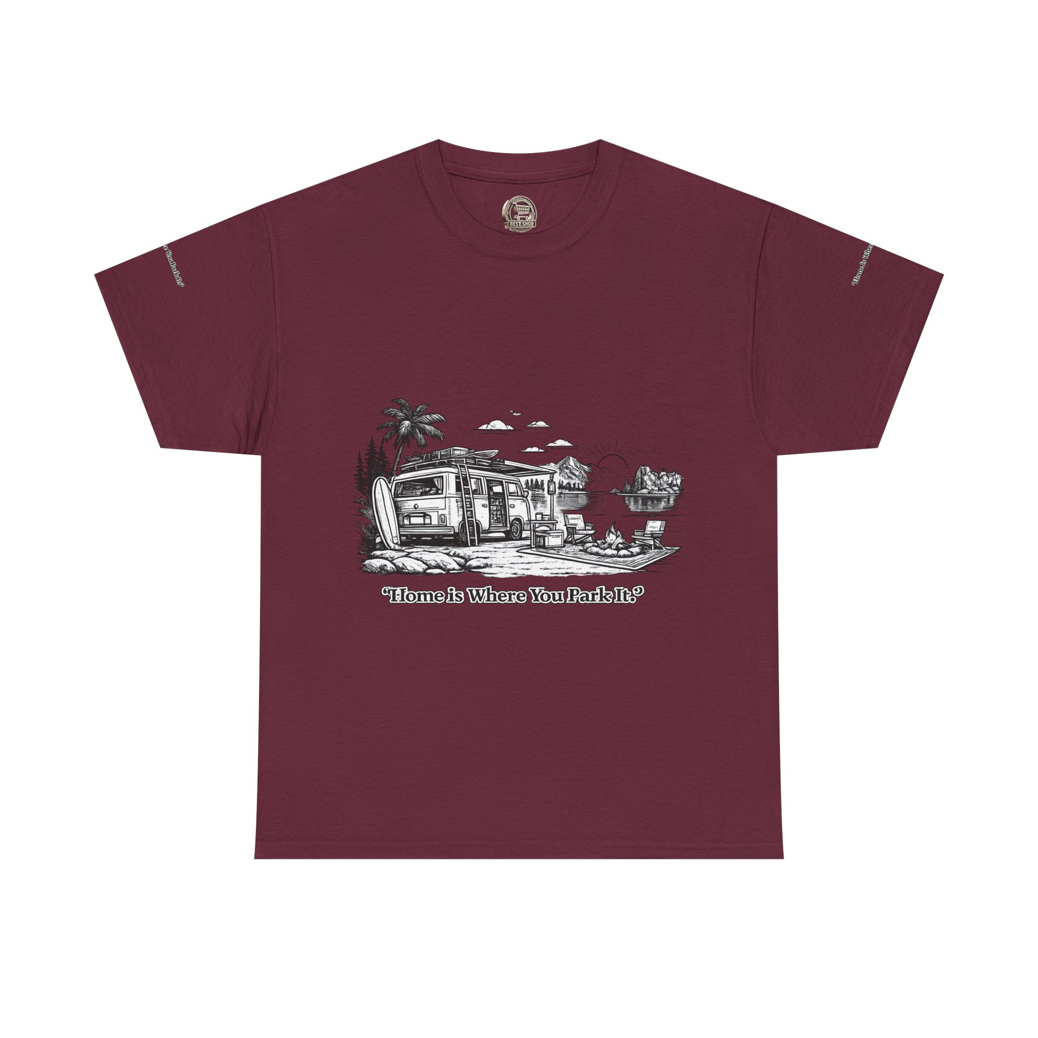 10131966788213366966_2048.jpeg Unisex Heavy Cotton Tee — "Home Is Where You Park It" Design Minimal-Line