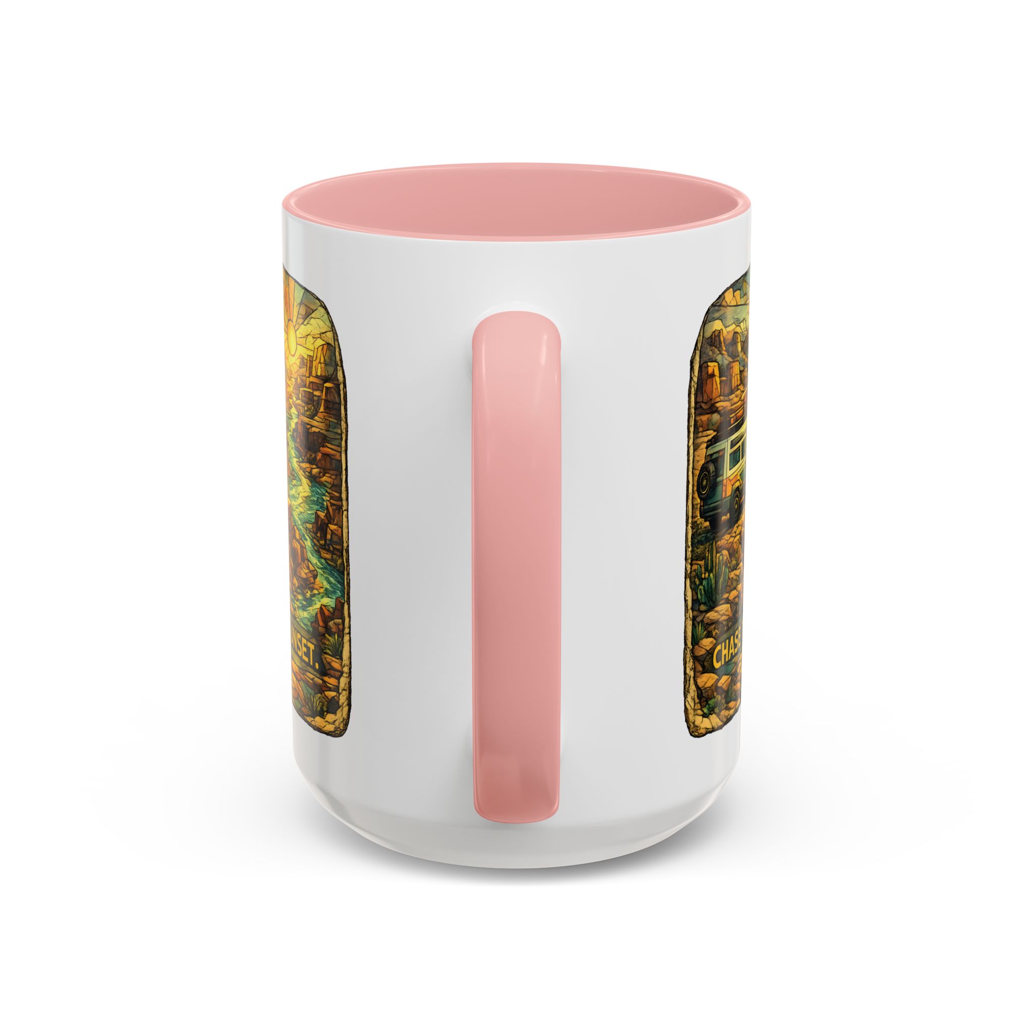 Accent Coffee Mug (11, 15oz) — "Chase The Sunset" Design Cubic-Line