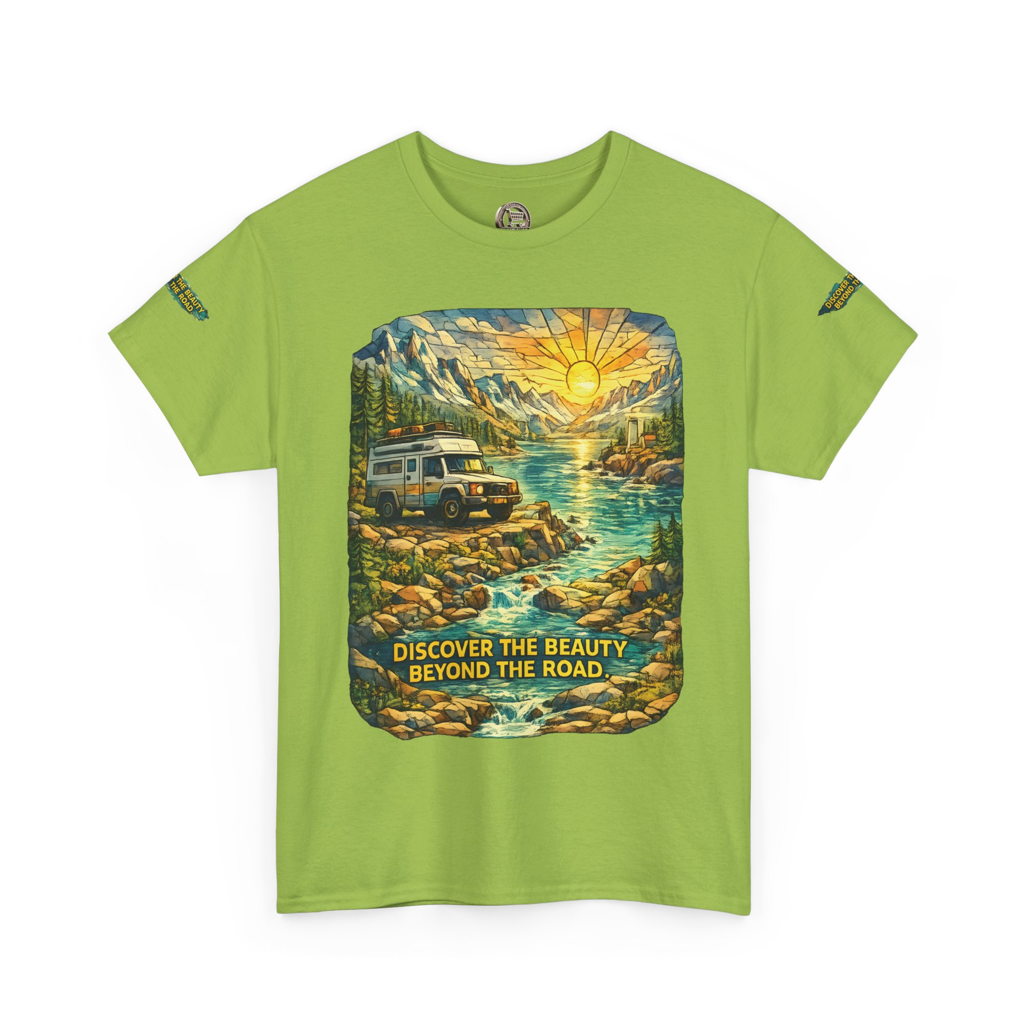 Unisex Heavy Cotton Tee — "Discover The Bieuty Beyond The Road" Design Cubic-Line