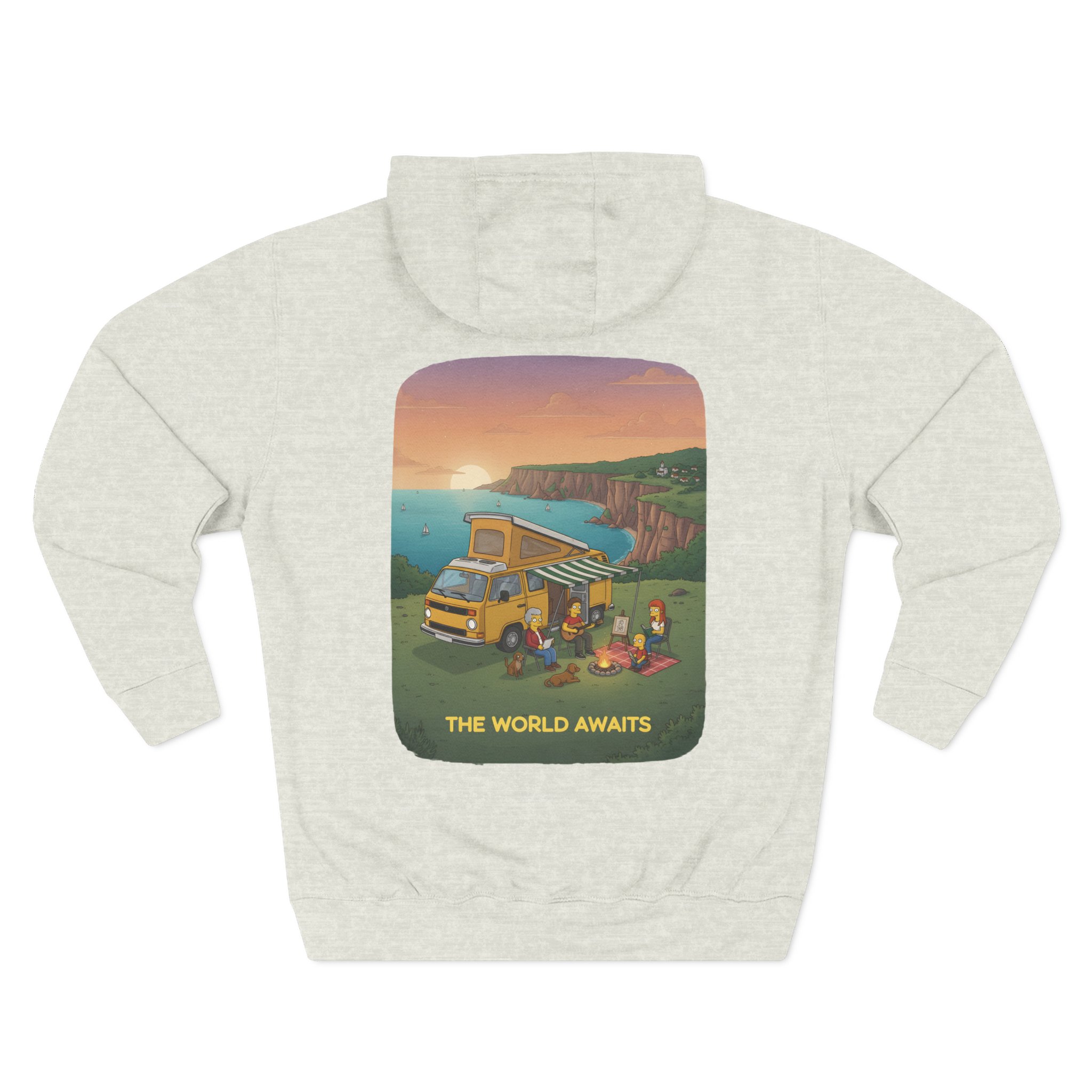 Three-Panel Fleece Hoodie - "The World Awaits" Design Sitcom-Line