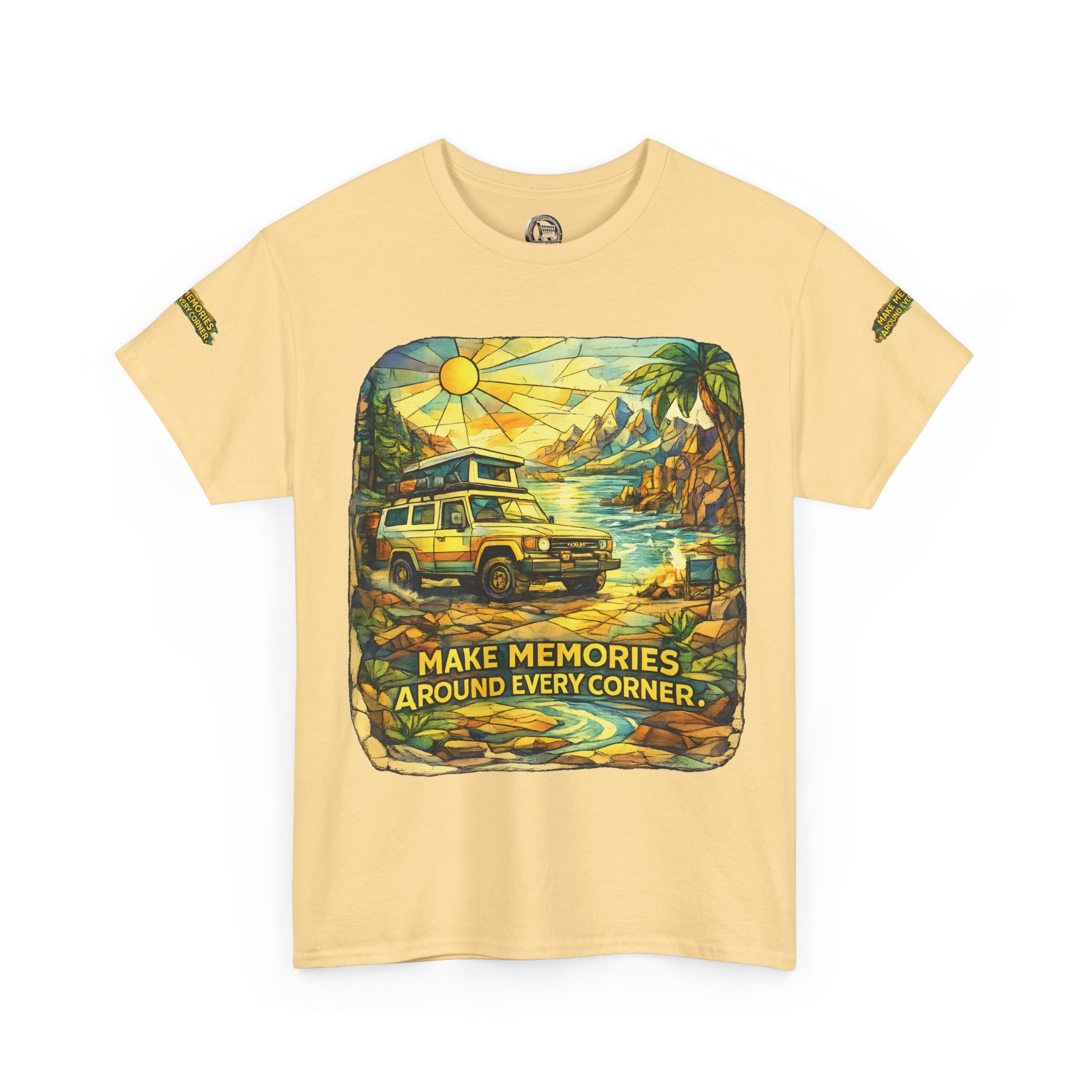 10138237822474369587_2048.jpeg Unisex Heavy Cotton Tee — "Make Memories Around Every Corner" Design Cubic-Line