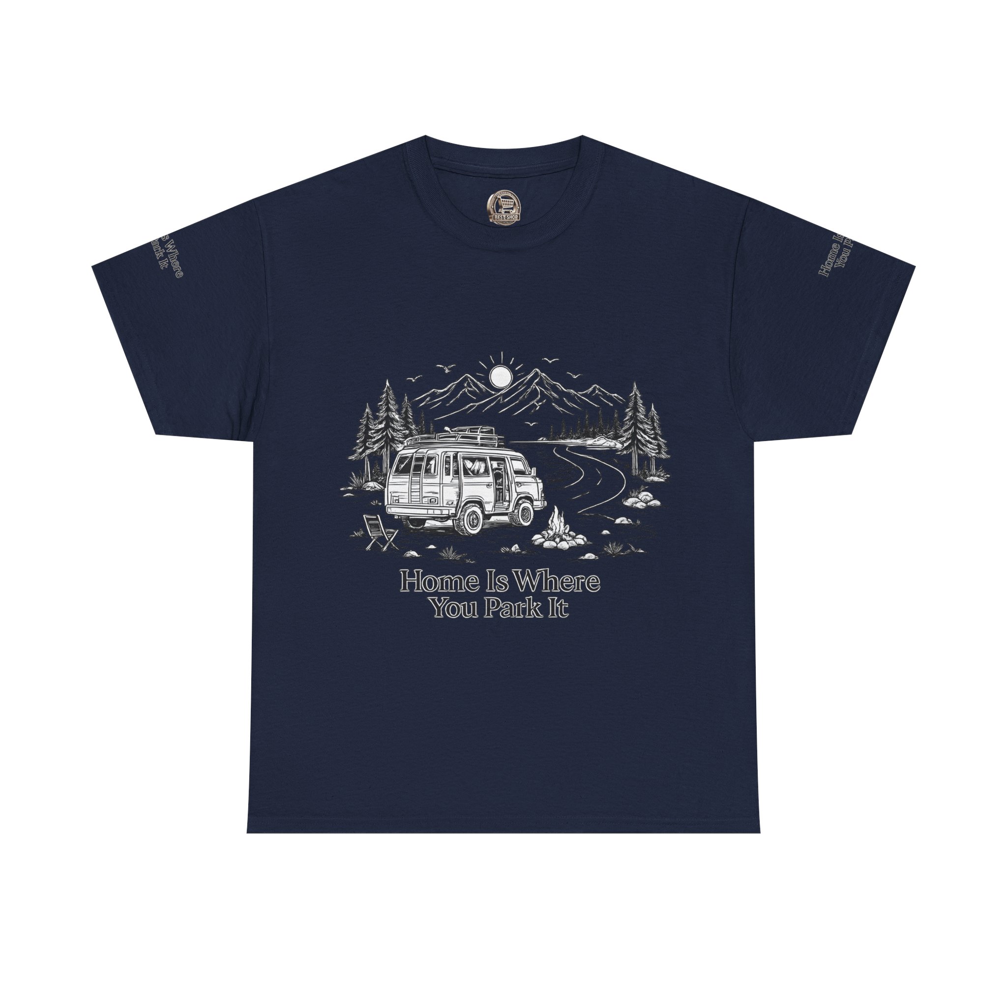 Unisex Heavy Cotton Tee — "Home Is Where You Park It" Design Minimal-Line