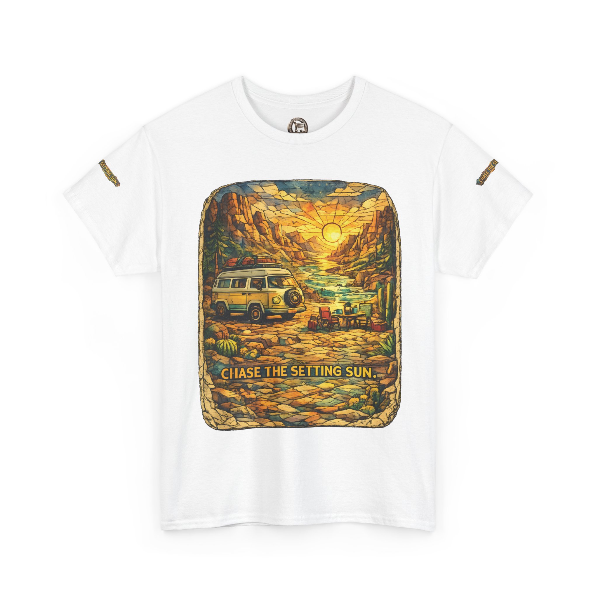 Unisex Heavy Cotton Tee — "Chase The Settings Sun" Design Cubic-Line