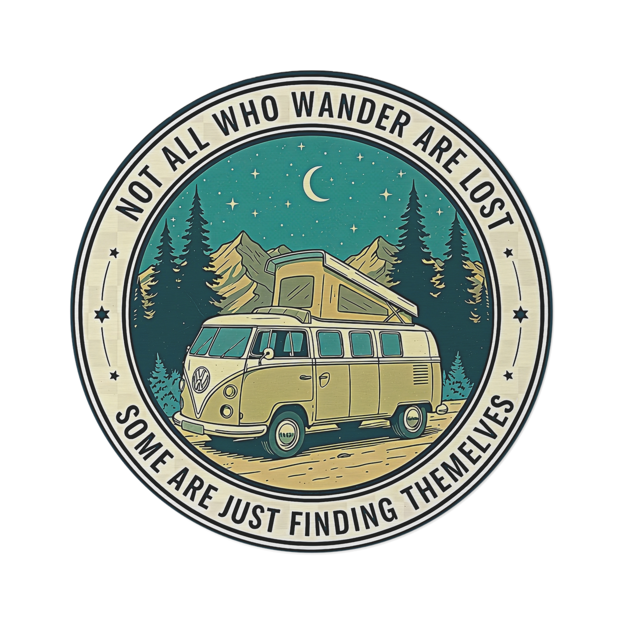 Round Rug - "Not All Who Wander Are Lost" Camper Van Boho Travel Rug