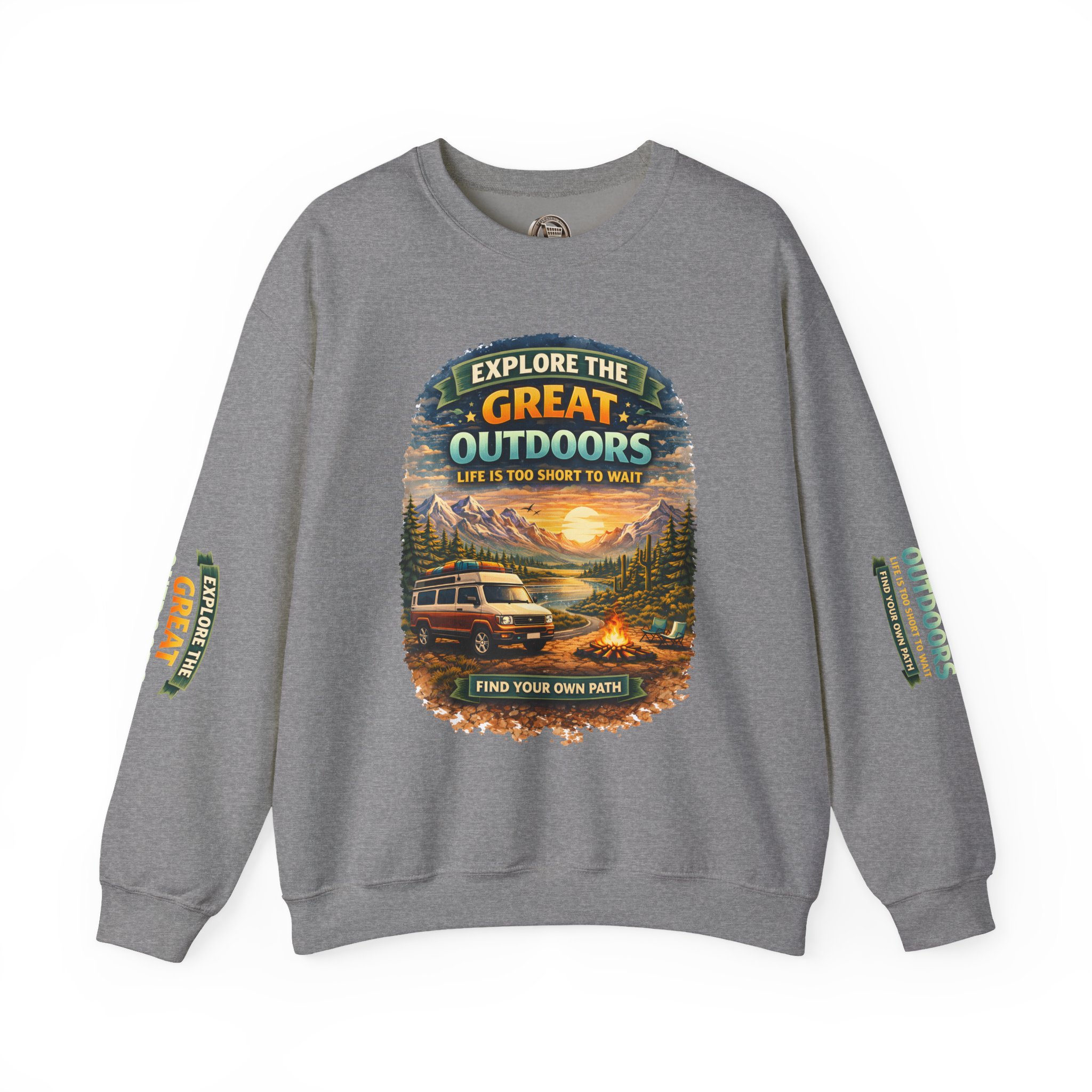 Unisex Heavy Blend™ Crewneck Sweatshirt — "Explore The Great Outdoors" Design Scenic-Line