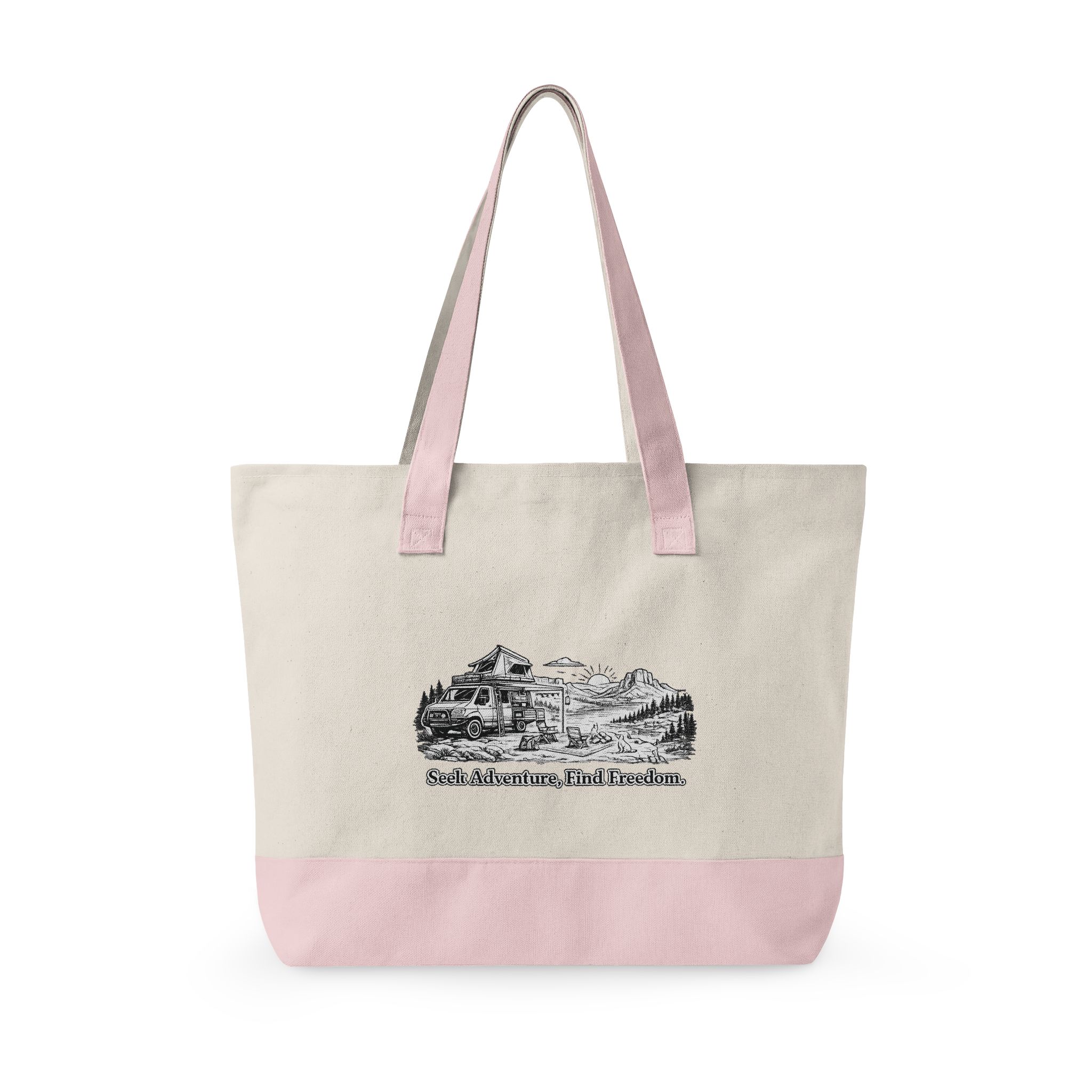 Zippered Canvas Tote — "Seek Adventure, Find Freedom" (Design Minimal-Line)