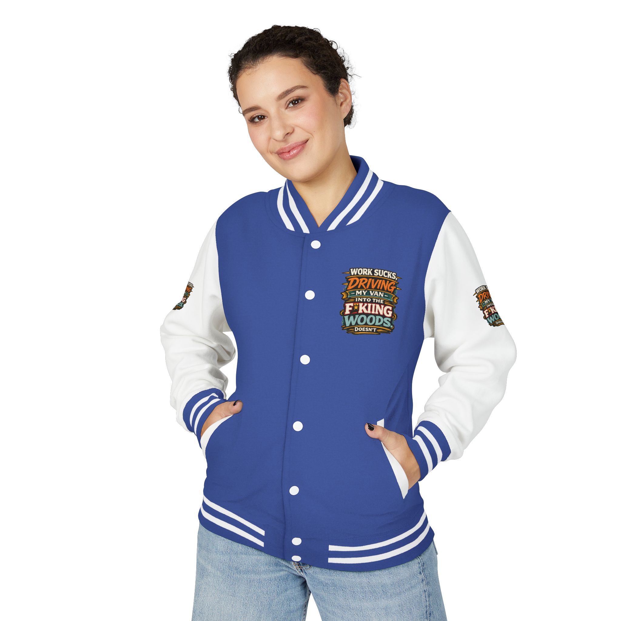 Unisex Heavyweight Letterman Jacket — "Work Sucks" Design F**K-Line