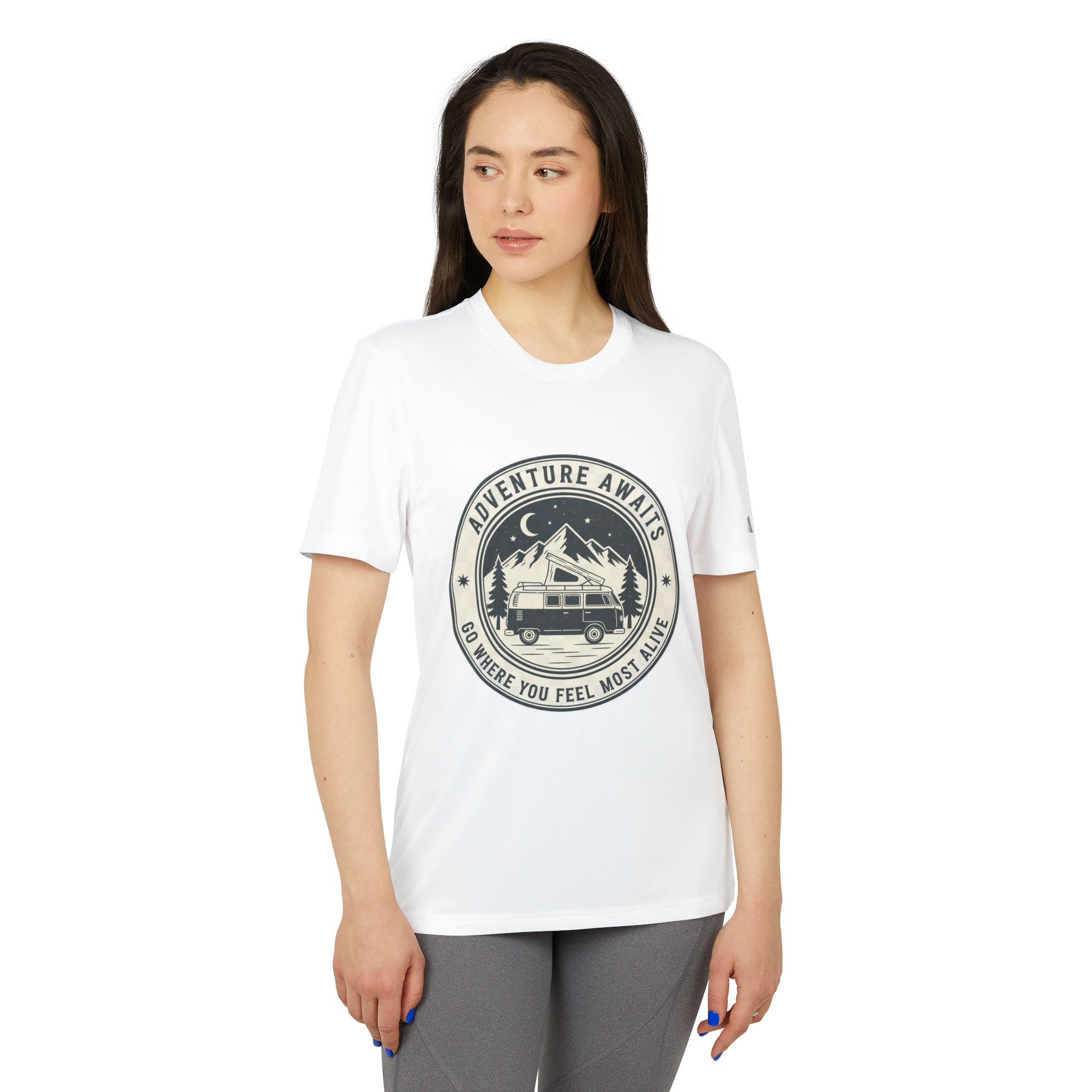 T-Shirt(Adidas) - 'Adventure Awaits-Go Where You Feel Most Alive' (Only Front printed)